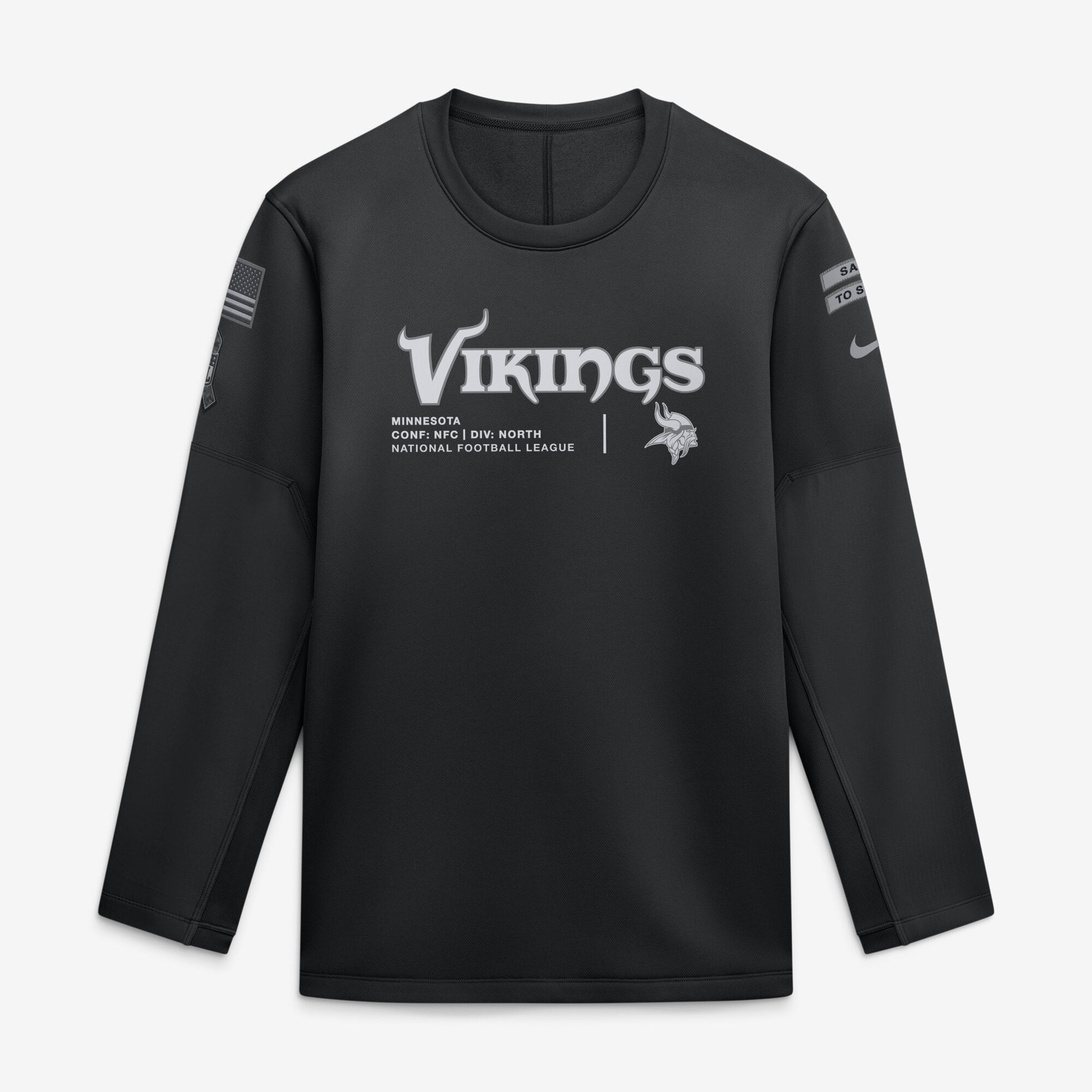 Sweat-shirt Nike noir Minnesota Vikings 2026 Salute to Service Sideline Coaches à col rond et coupe Therma-FIT pour homme