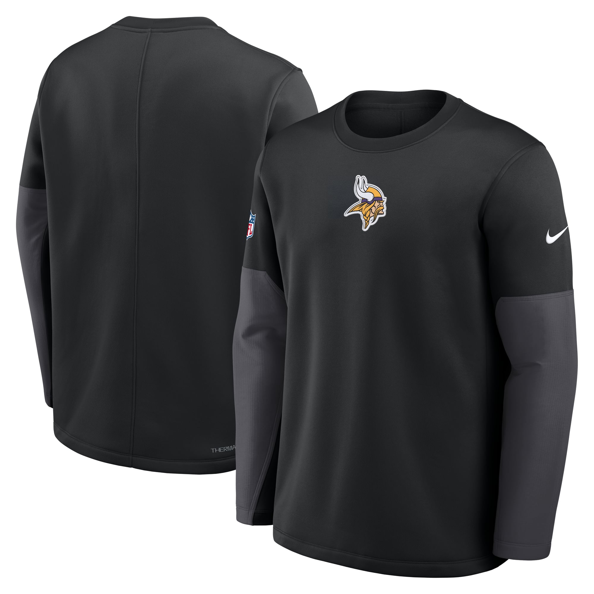 Men's Nike Black Minnesota Vikings Sideline Coaches Midweight Therma-FIT Crew Pullover