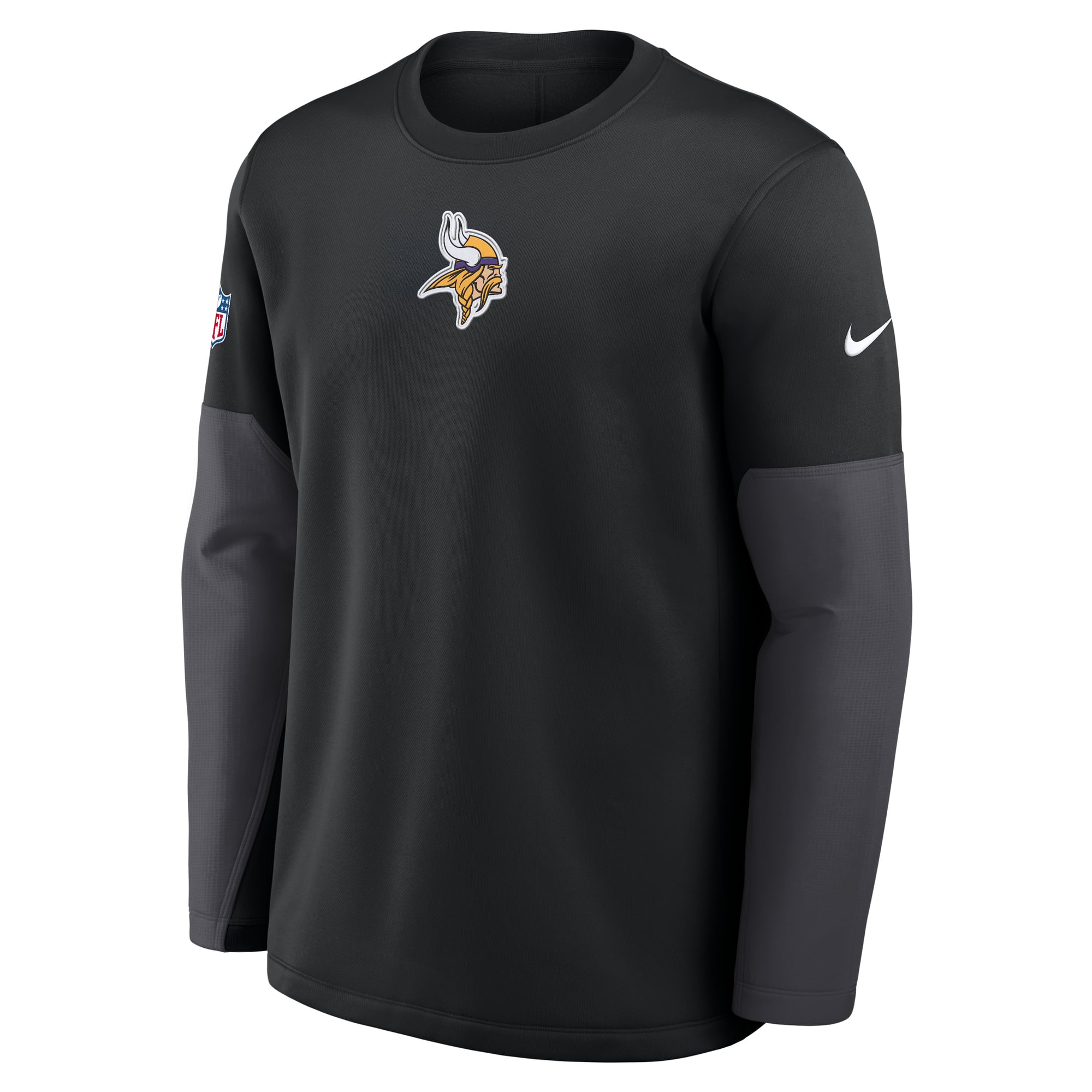 Men's Nike Black Minnesota Vikings Sideline Coaches Midweight Therma-FIT Crew Pullover