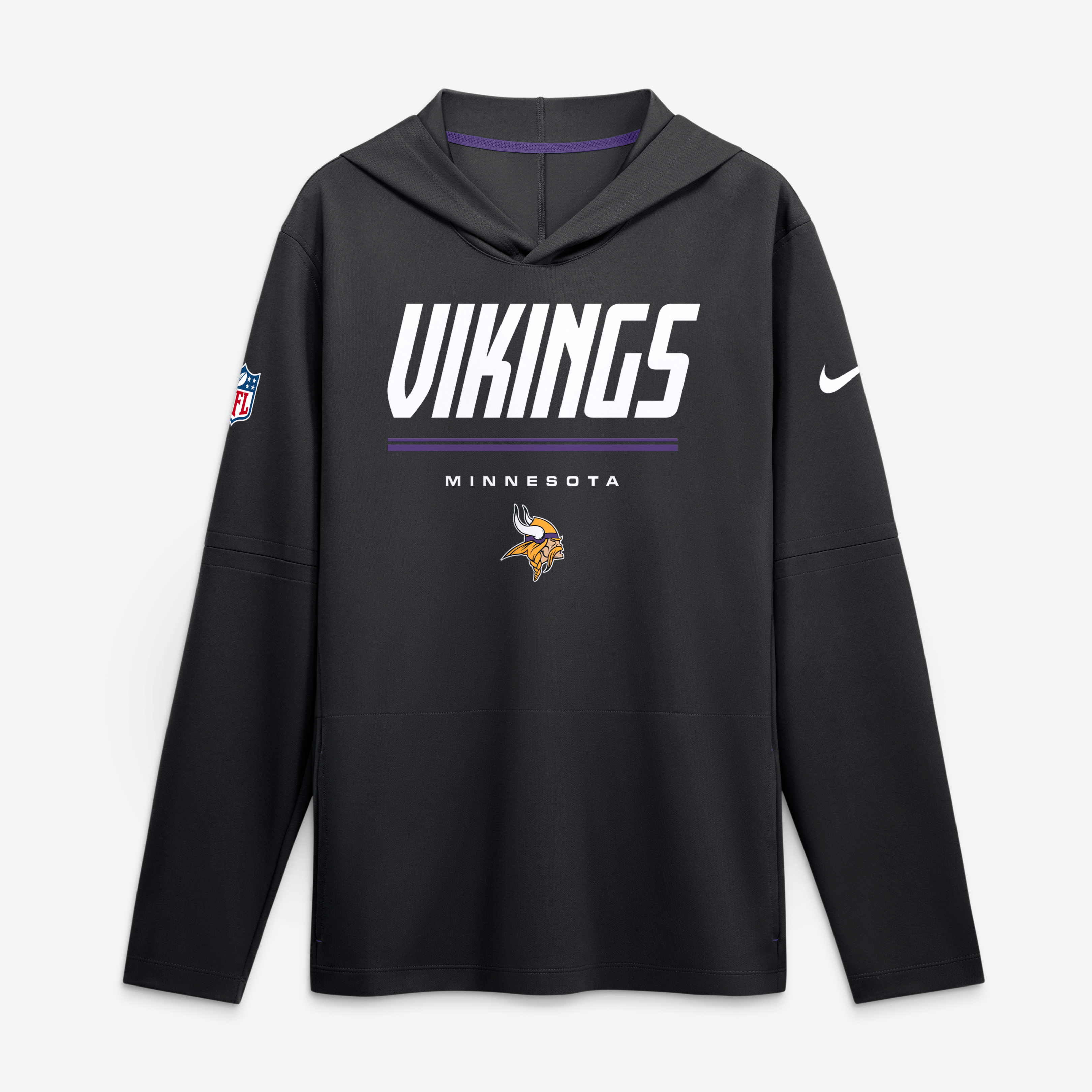 Men's Nike Minnesota Vikings Sideline Game On Lightweight Long Sleeve Hooded Dri-FIT Top