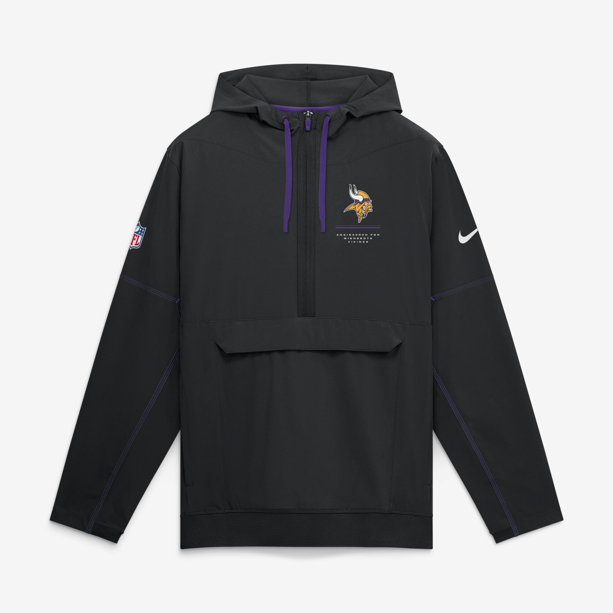 Men's Nike Black Minnesota Vikings Sideline Logo Glory Anorak Half-Zip Hooded Jacket