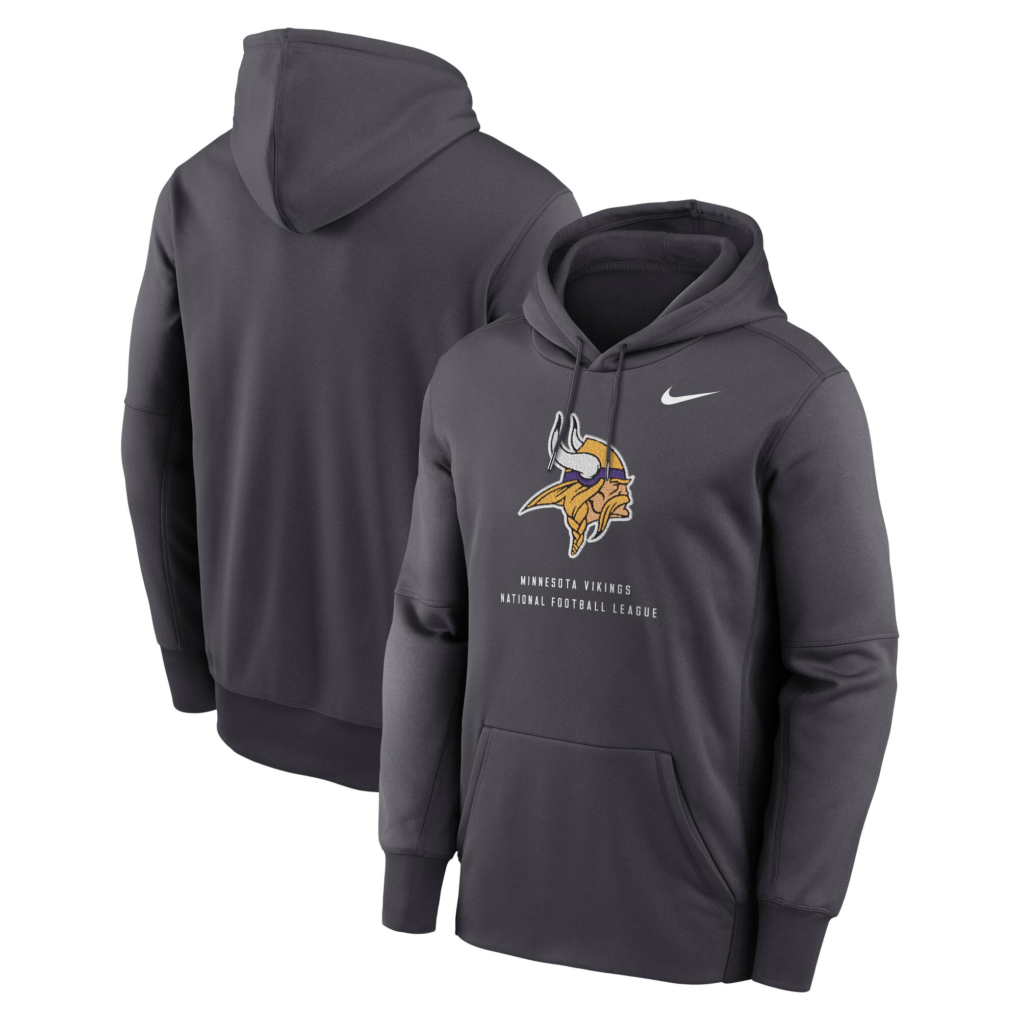 Men's Nike Charcoal Minnesota Vikings Toss Sweep Therma-FIT Hoodie
