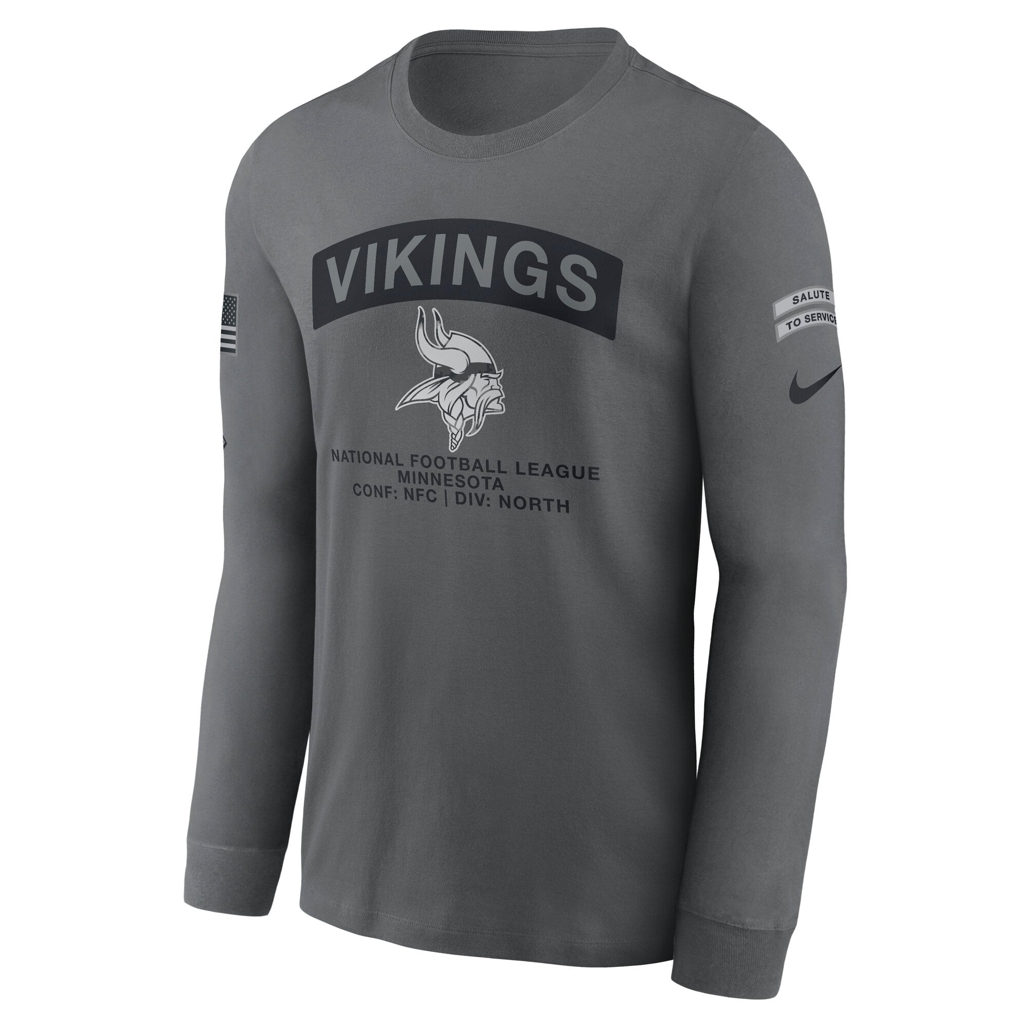 T-shirt à manches longues Nike gris Minnesota Vikings 2026 Salute to Service pour homme