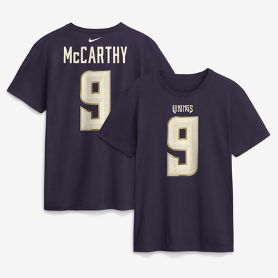J.J. McCarthy Minnesota Vikings Nike 2026 Rivalries Collection Player Name & Number T-Shirt - Purple