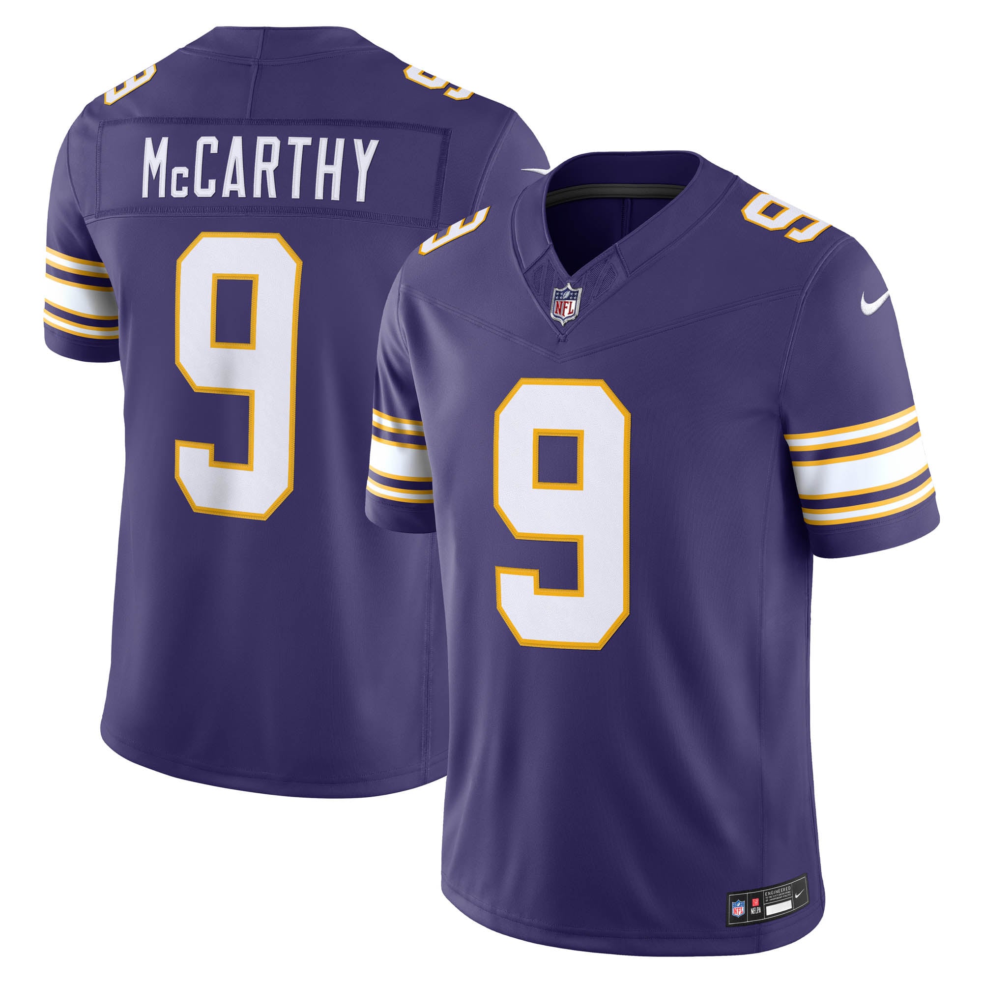 Maillot Nike J.J. McCarthy violet Minnesota Vikings Alternate Classic Vapor F.U.S.E. pour homme, édition limitée cousue