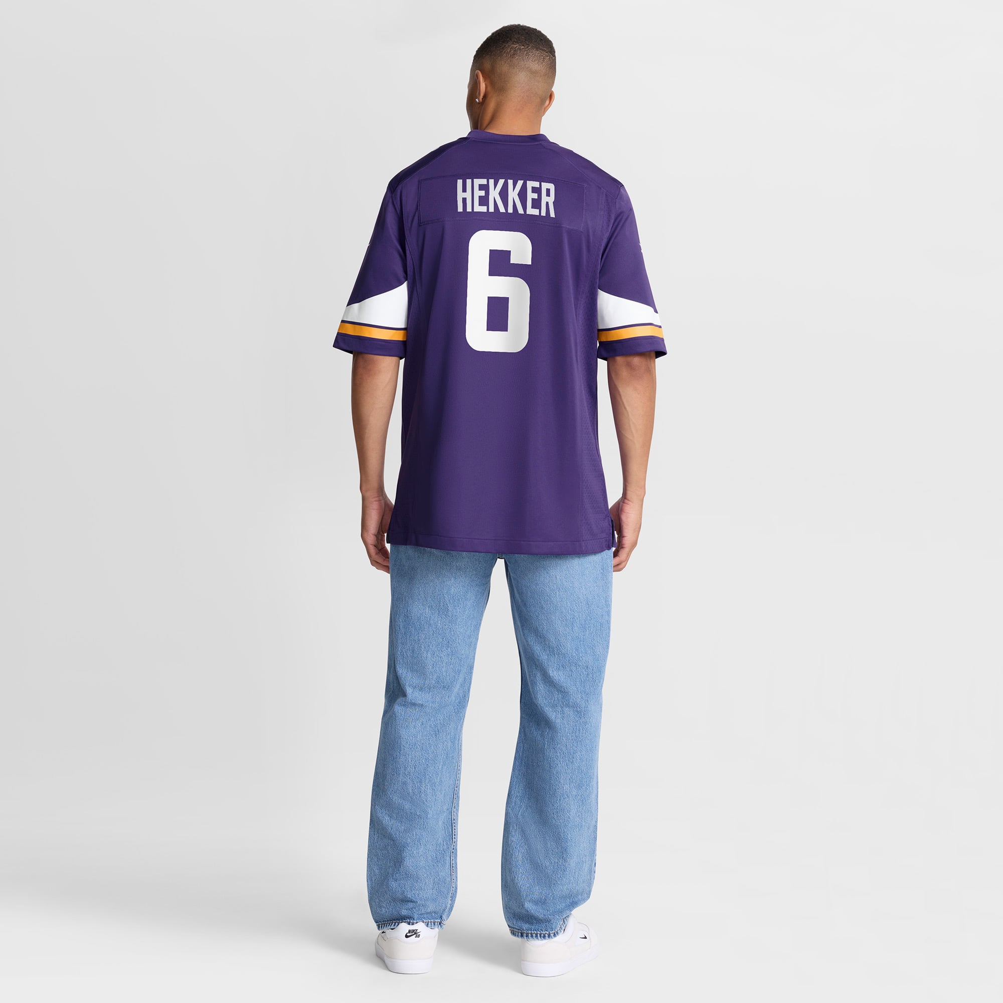 Maillot de match l'équipe Nike Johnny Hekker violet des Minnesota Vikings pour hommes