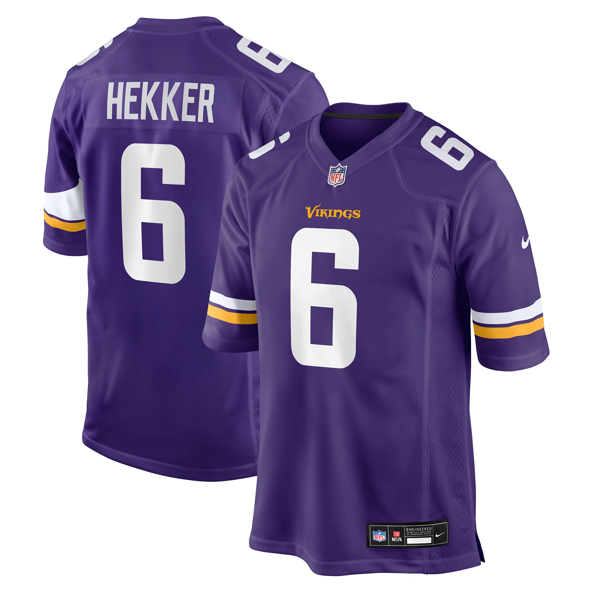 Maillot de match l'équipe Nike Johnny Hekker violet des Minnesota Vikings pour hommes