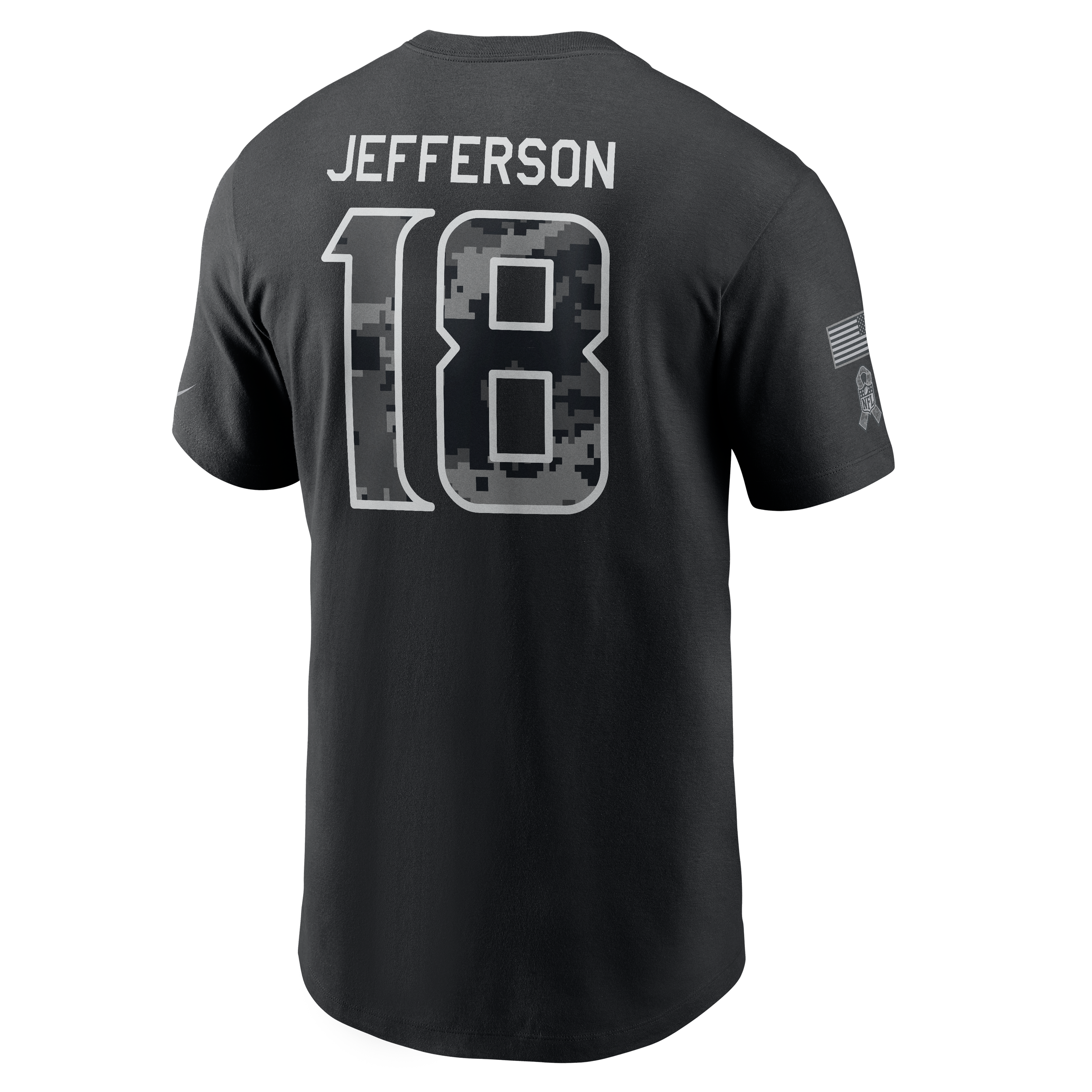 T-shirt Nike Justin Jefferson noir Minnesota Vikings 2026 Salute to Service pour homme, avec nom et numéro