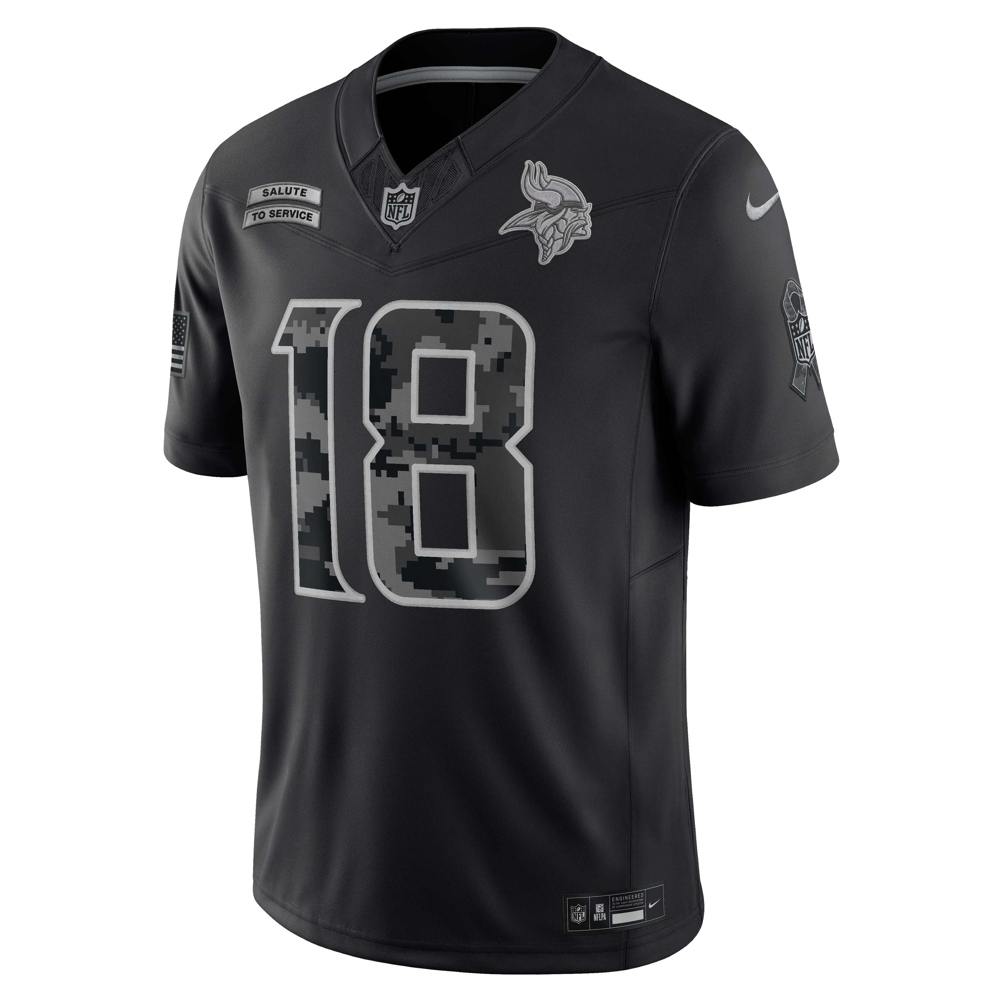 Maillot Nike Justin Jefferson noir Minnesota Vikings 2026 Salute to Service, édition limitée cousue