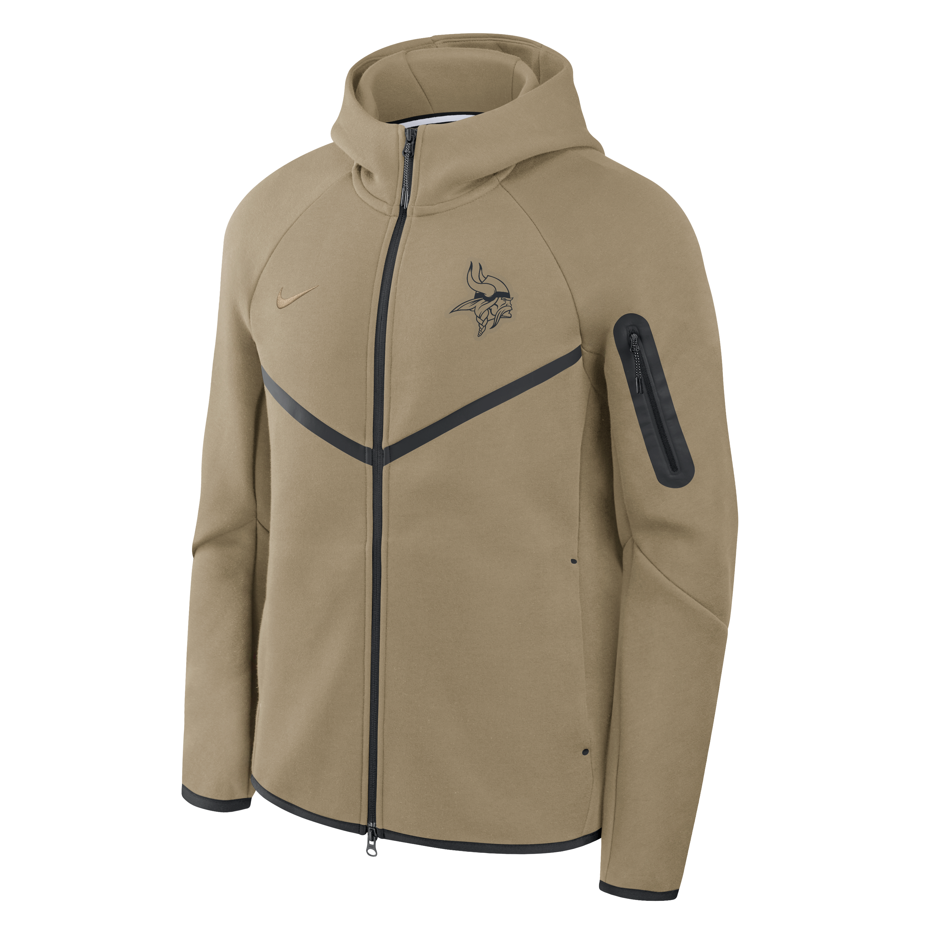 Sweat à capuche zippé Nike Tech Fleece raglan pour homme, couleur olive, Minnesota Vikings