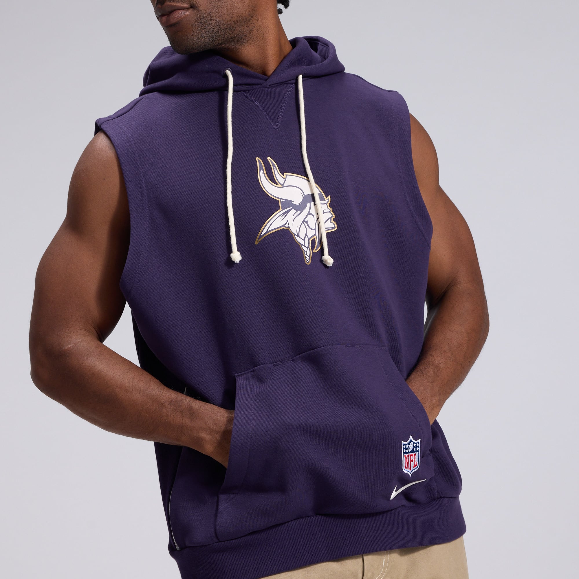 Sweat à capuche sans manches en polaire Nike pour homme, collection Rivalries 2026 des Vikings du Minnesota, violet.