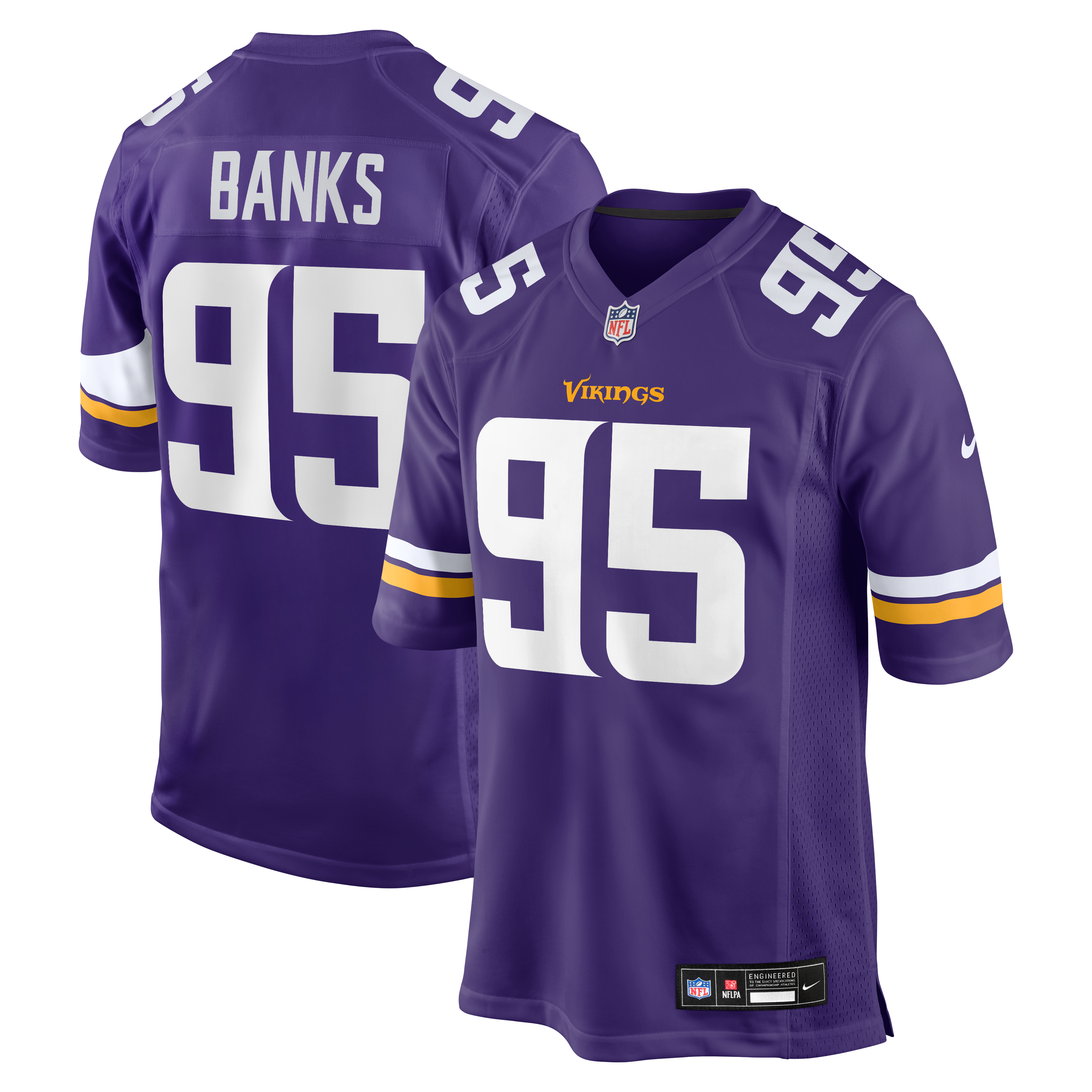Maillot de match Nike violet pour homme des Vikings du Minnesota, porté par Caleb Banks