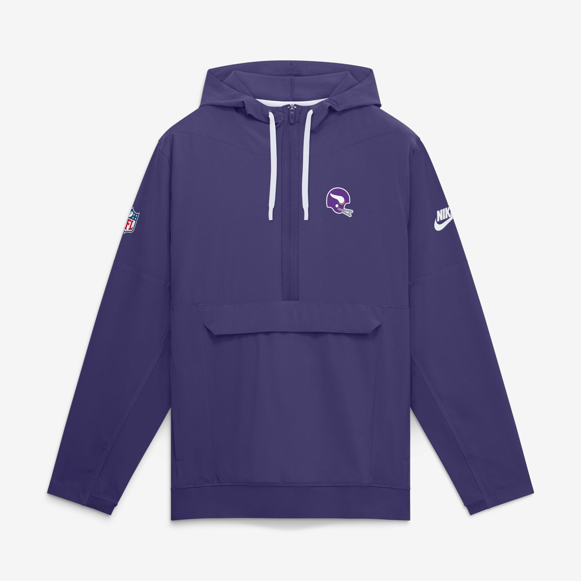 Veste anorak à demi-zip et capuche Nike pour homme, modèle alternatif des Minnesota Vikings, couleur violette, collection Sideline Broken Rules.