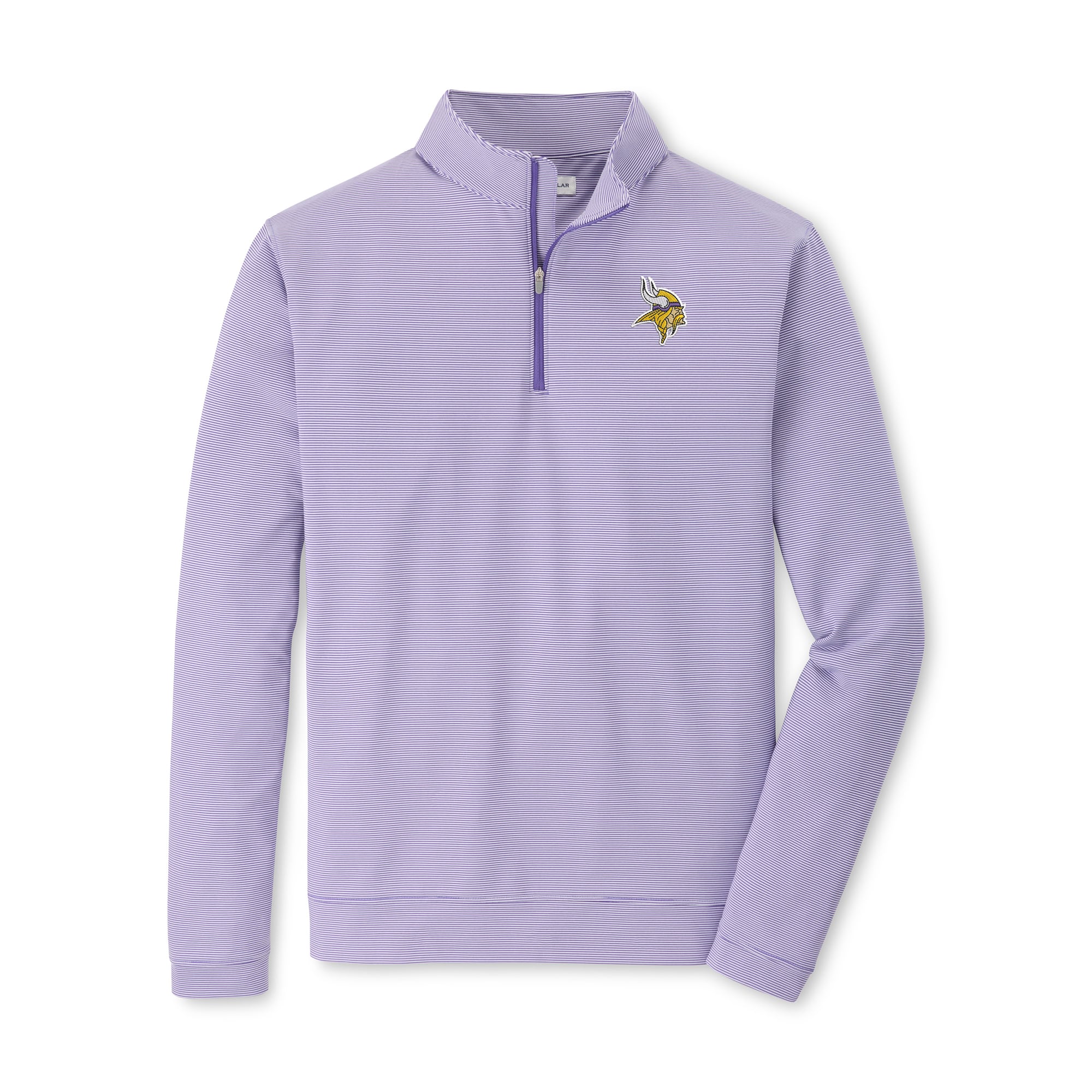 Pull à col zippé Peter Millar pour homme, violet et blanc, Minnesota Vikings Perth Sugar Stripe Performance.