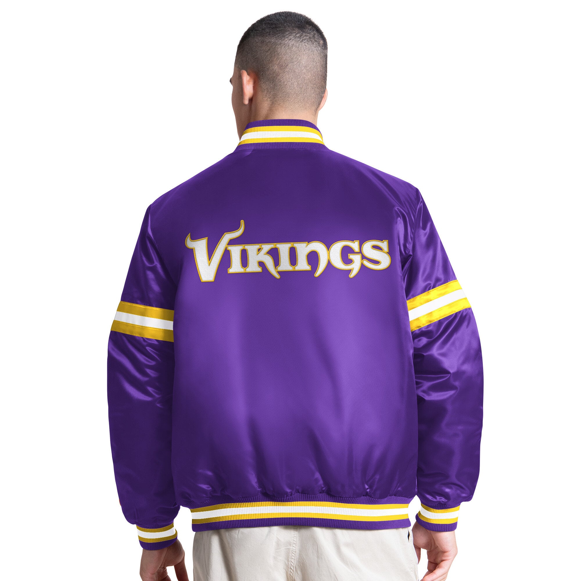 Veste universitaire Starter violette pour homme, Minnesota Vikings Courtside, fermeture à boutons-pression.