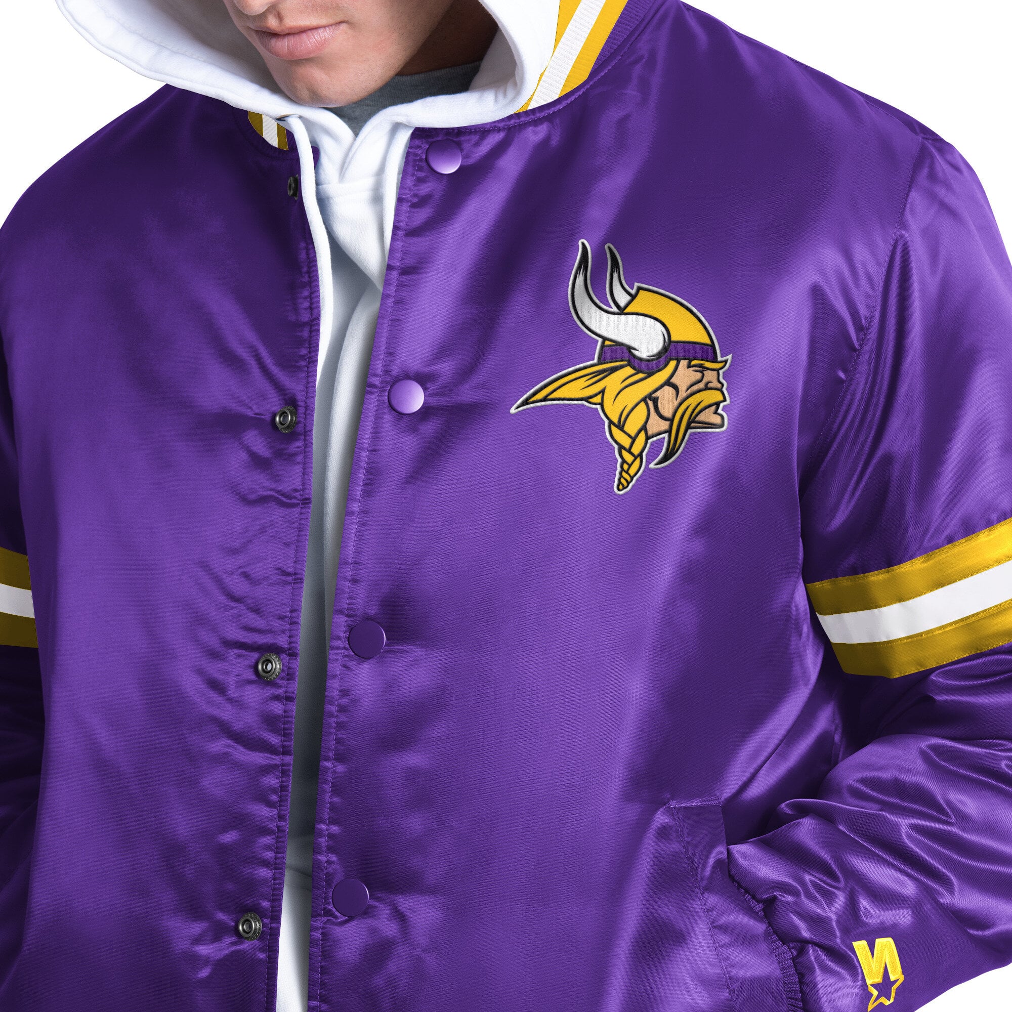 Veste universitaire Starter violette pour homme, Minnesota Vikings Courtside, fermeture à boutons-pression.