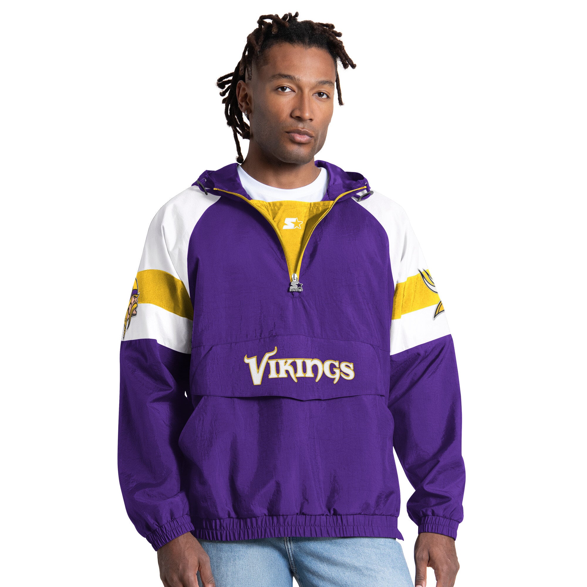 Men's Starter Purple Minnesota Vikings Street Cut Half-Zip Jacket