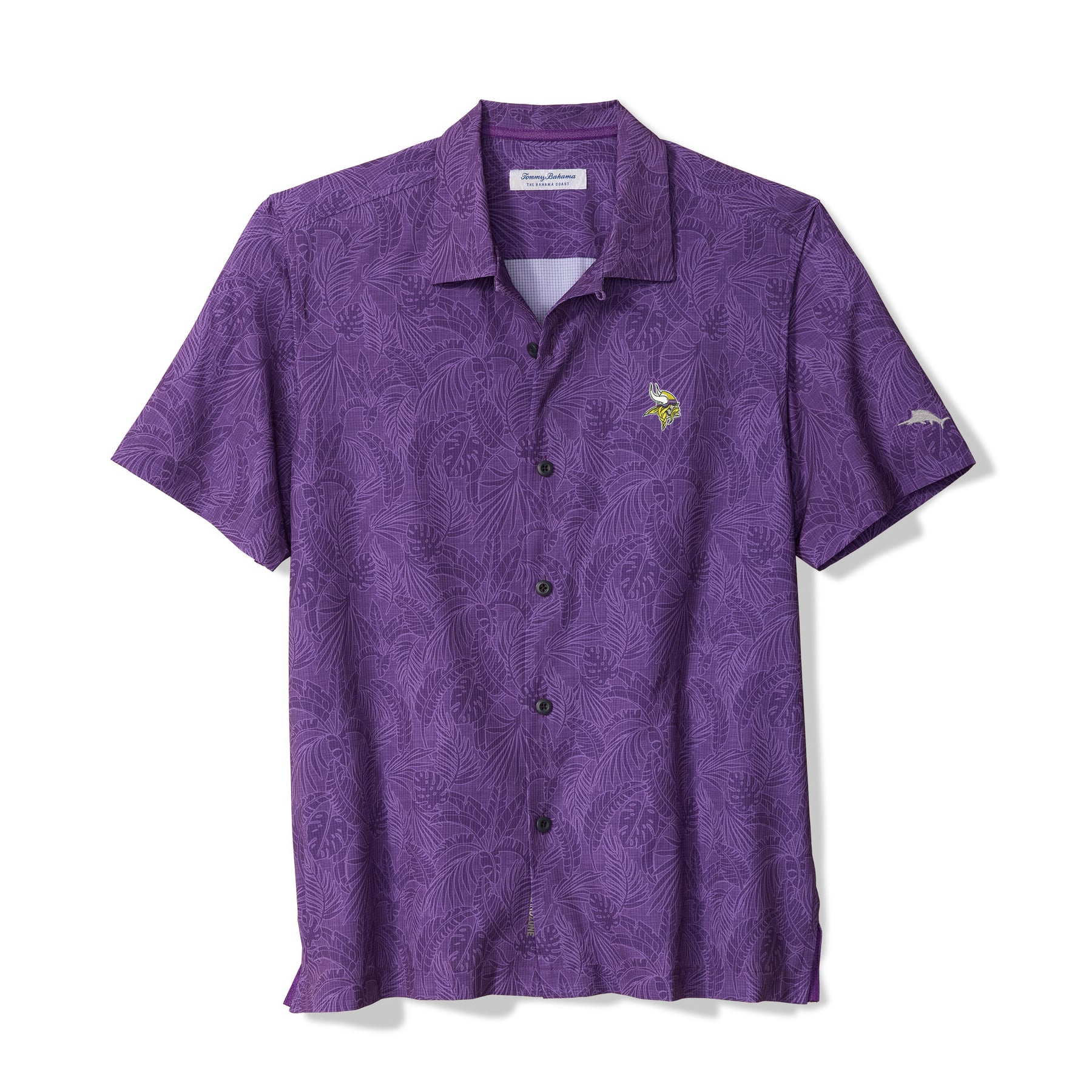 Men's Tommy Bahama Purple Minnesota Vikings Saltwater Fronds Short Sleeve Button-Up Shirt