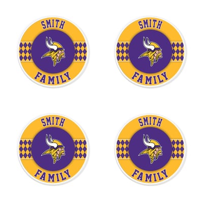 Minnesota Vikings 4" Personalized Circular Coasters 4-Pack Set