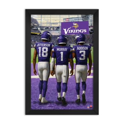 Minnesota Vikings Kyler Murray, Jordan Addison & Justin Jefferson 27" x 39" Three-Player Framed Print