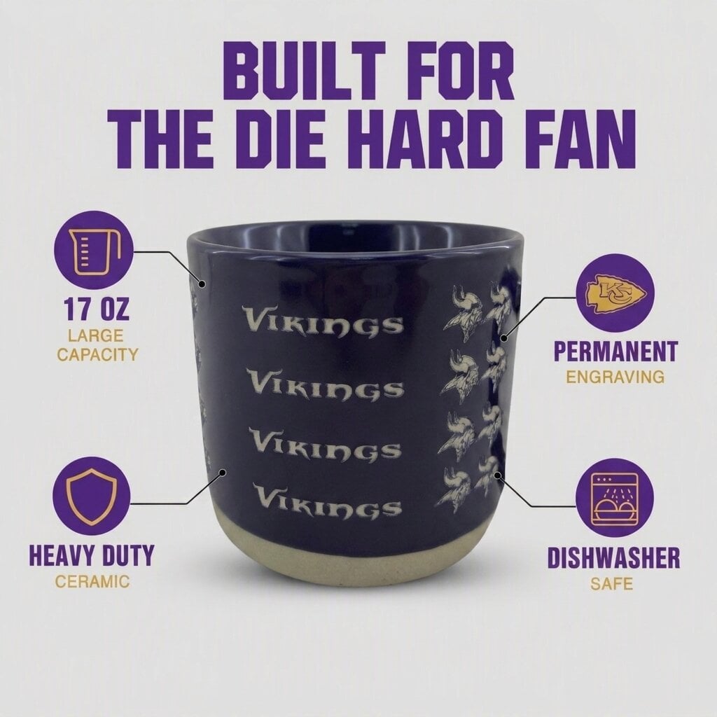 Mug Pegasus Minnesota Vikings 17 oz, logo ton sur ton, finition sablée