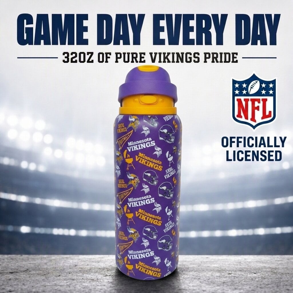 Gourde Pegasus Minnesota Vikings 32 oz en acier inoxydable ProPress avec fanion pour les jours de match