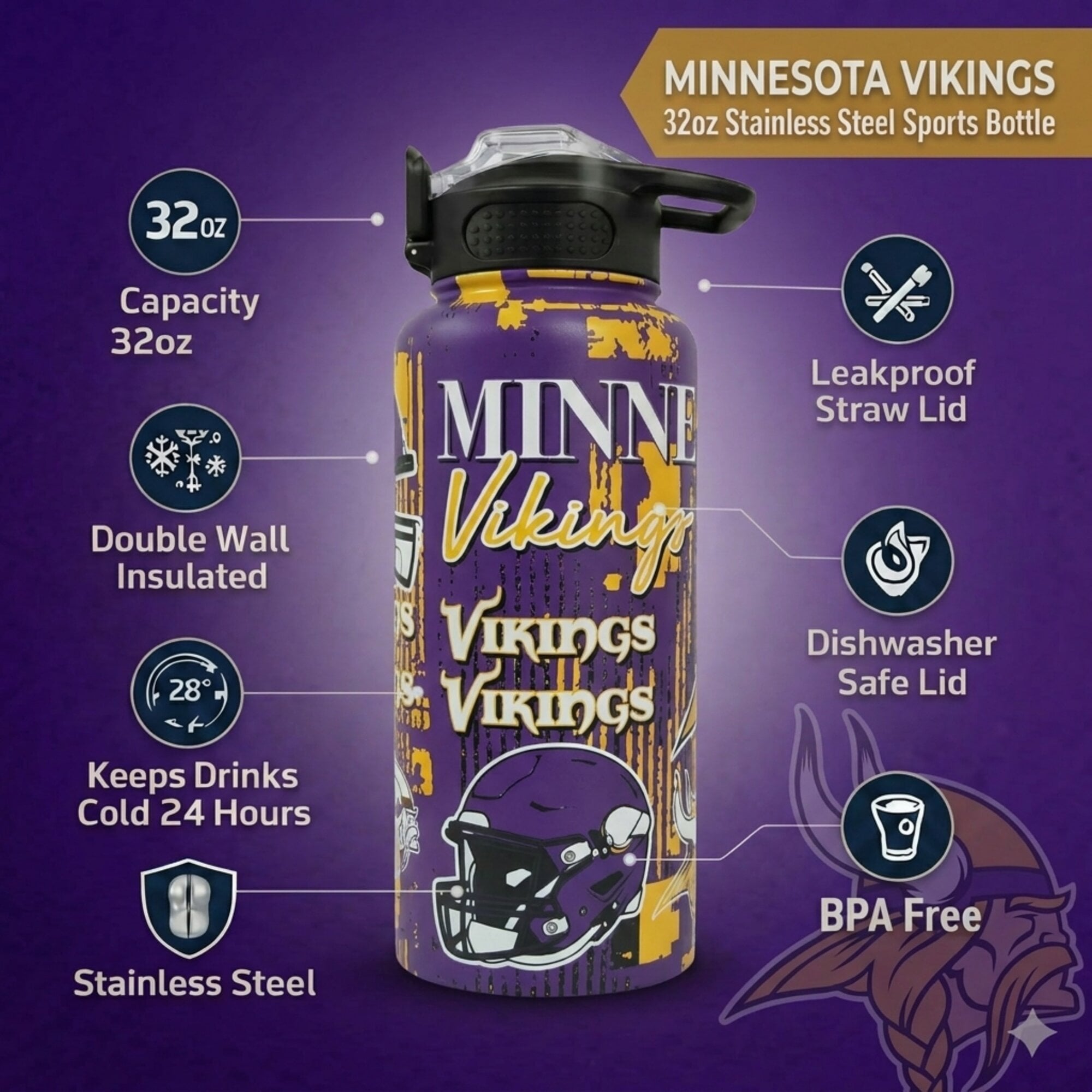Gourde Pegasus Minnesota Vikings 32 oz. Home Field Mashup en acier inoxydable ProPress