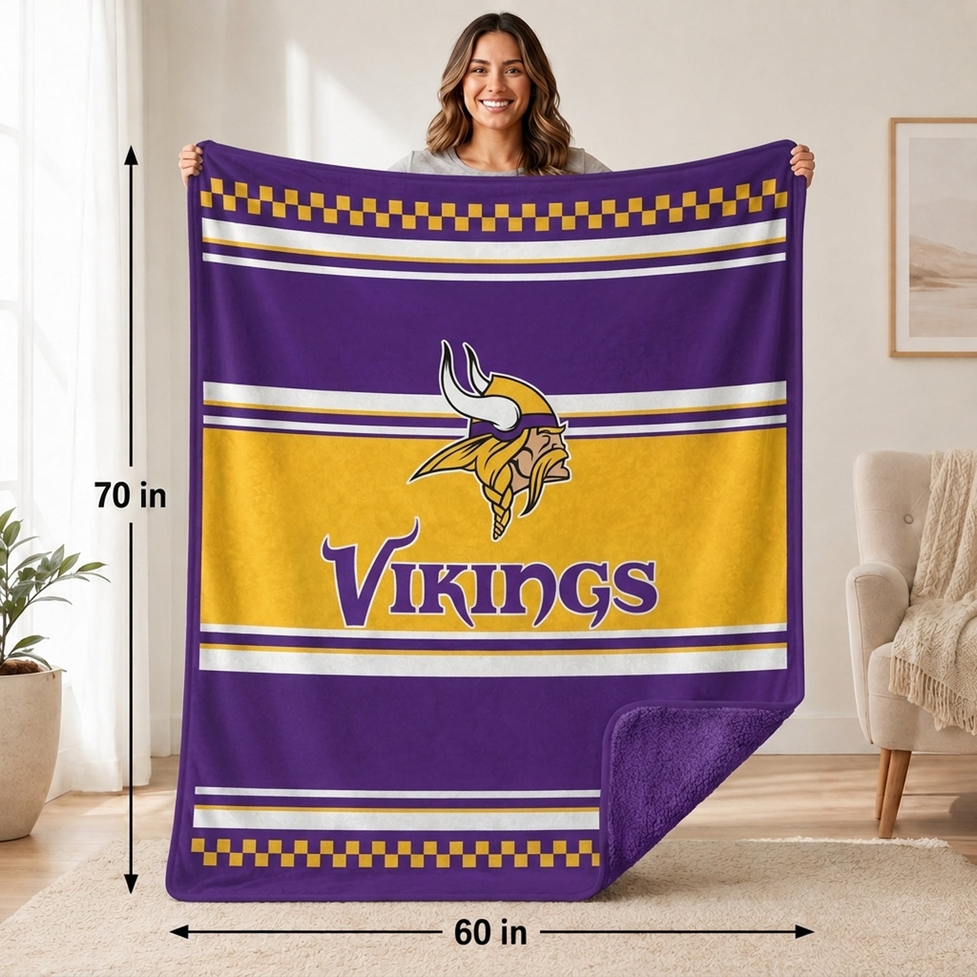 Couverture en fausse fourrure à carreaux Pegasus Minnesota Vikings 60" x 70"