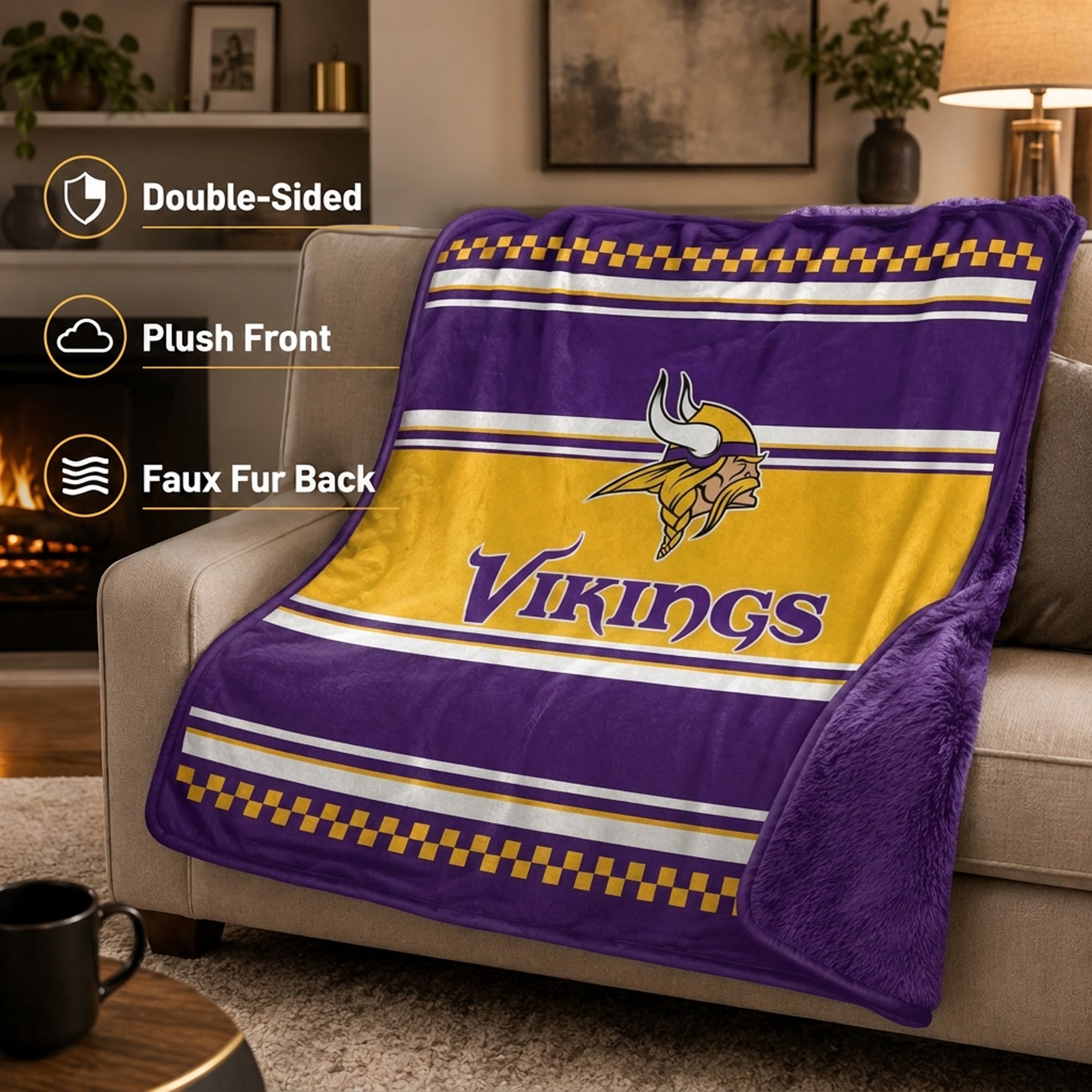 Couverture en fausse fourrure à carreaux Pegasus Minnesota Vikings 60" x 70"