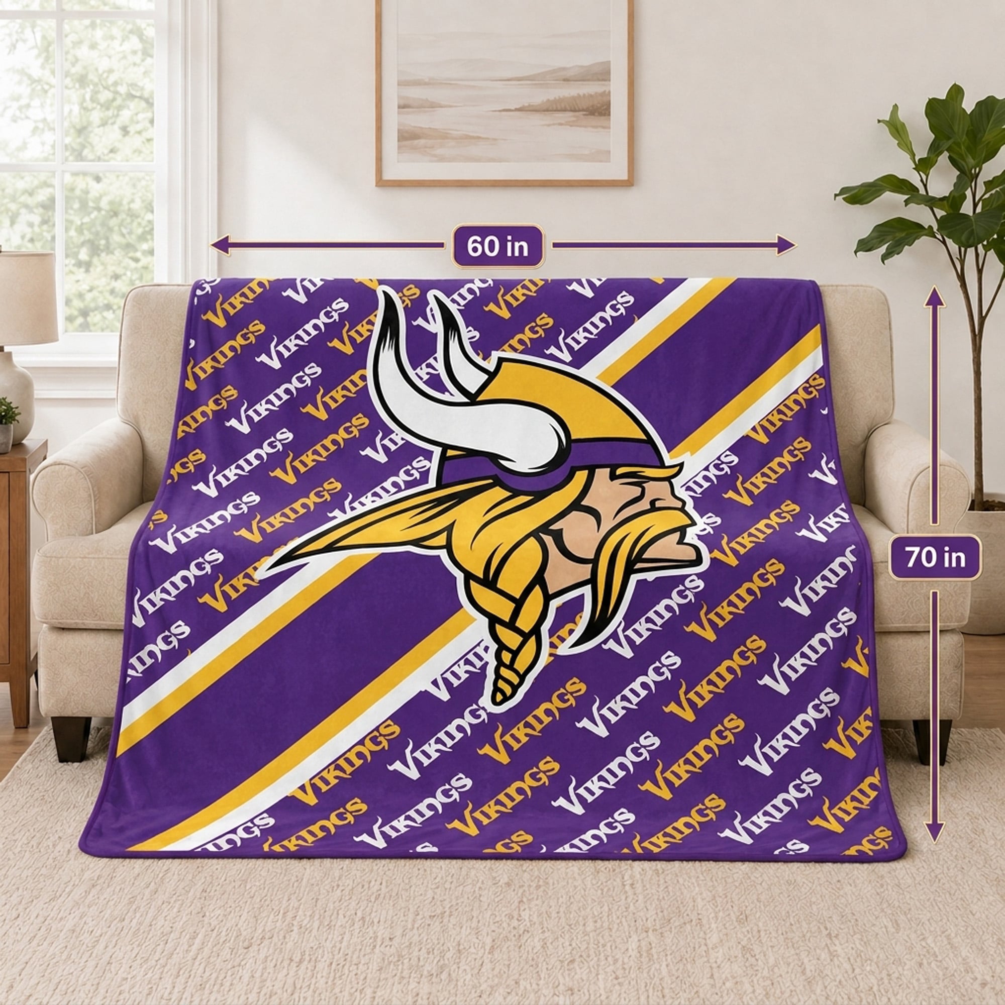 Couverture ultra douce Pegasus Minnesota Vikings, 152 x 178 cm (diagonale), doublée, avec logo.