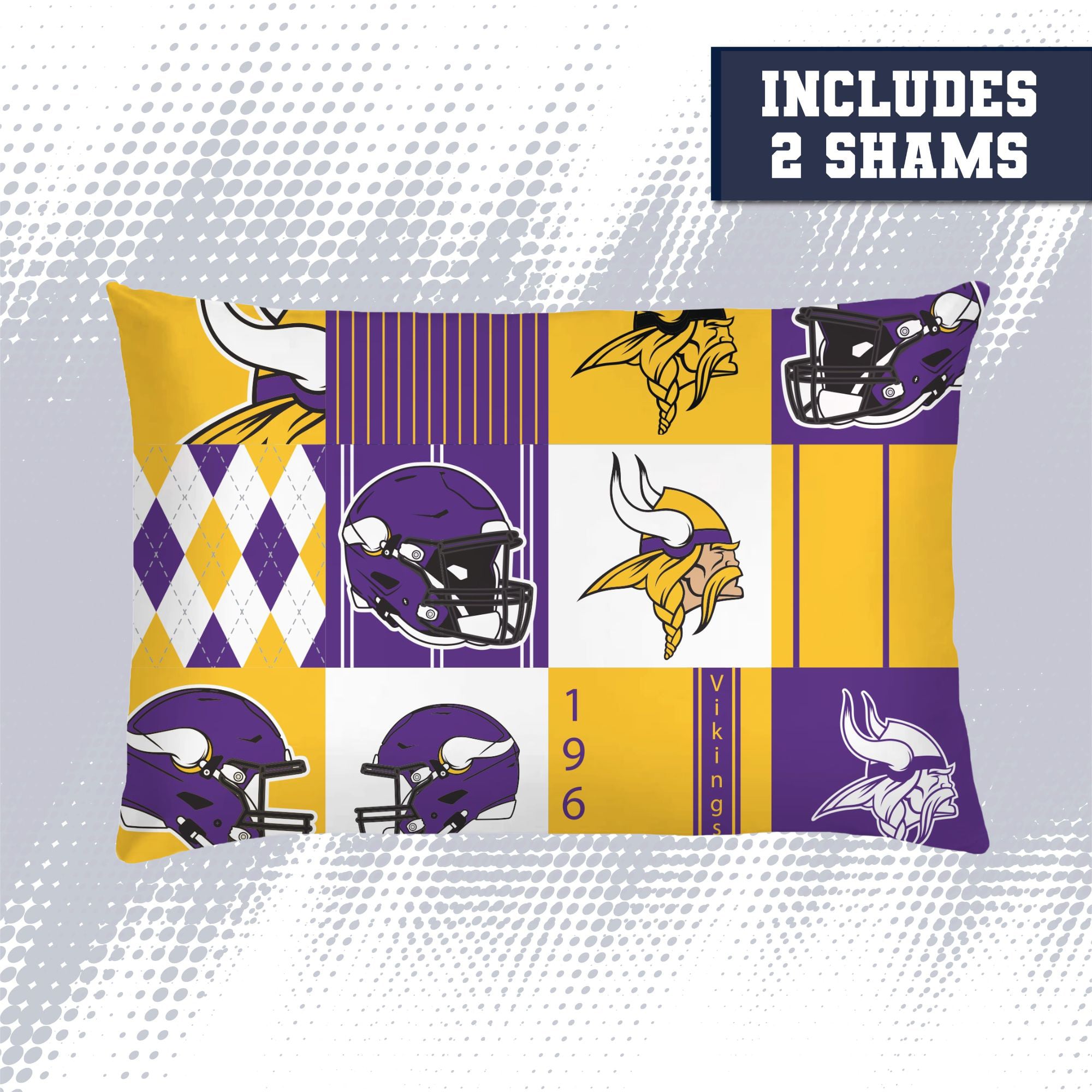 Ensemble de literie trois pièces à carreaux patchwork Pegasus Minnesota Vikings, format grand/queen.