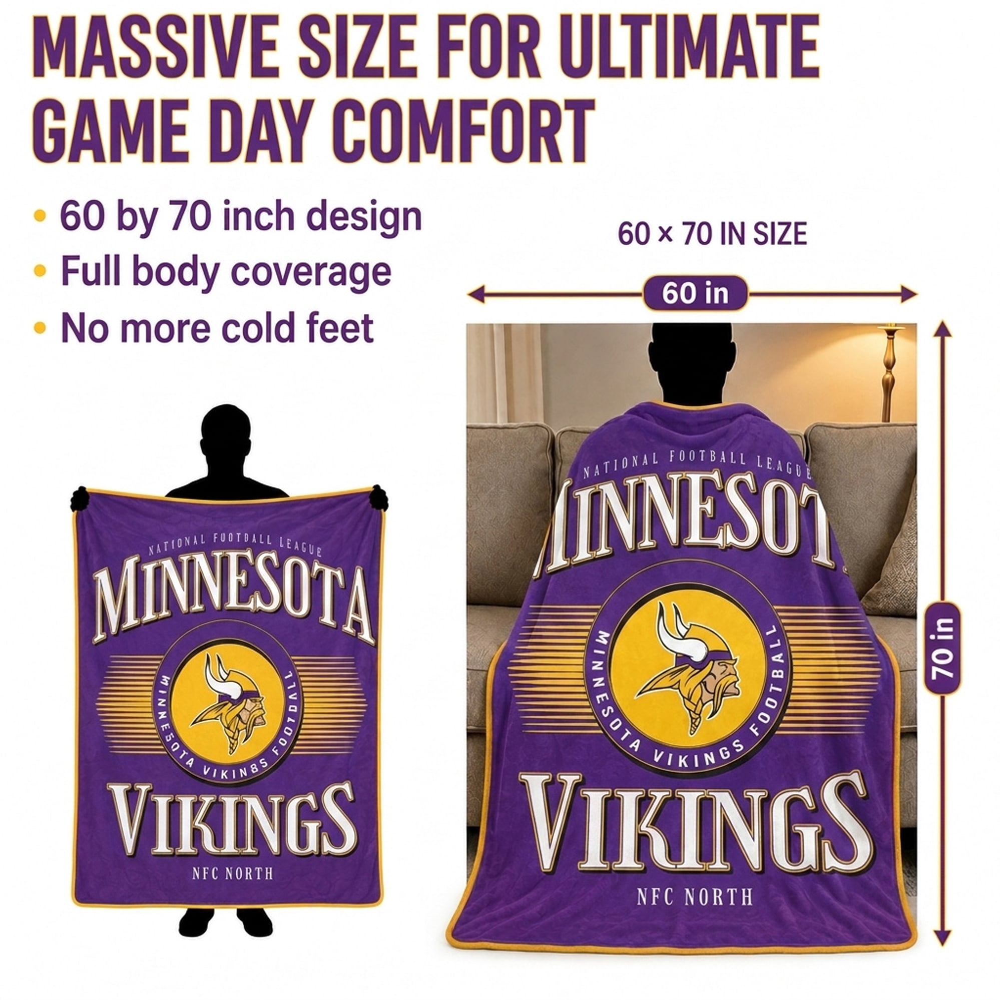 Couverture ultra douce Pegasus Minnesota Vikings Spotlight Arch 60" x 70"