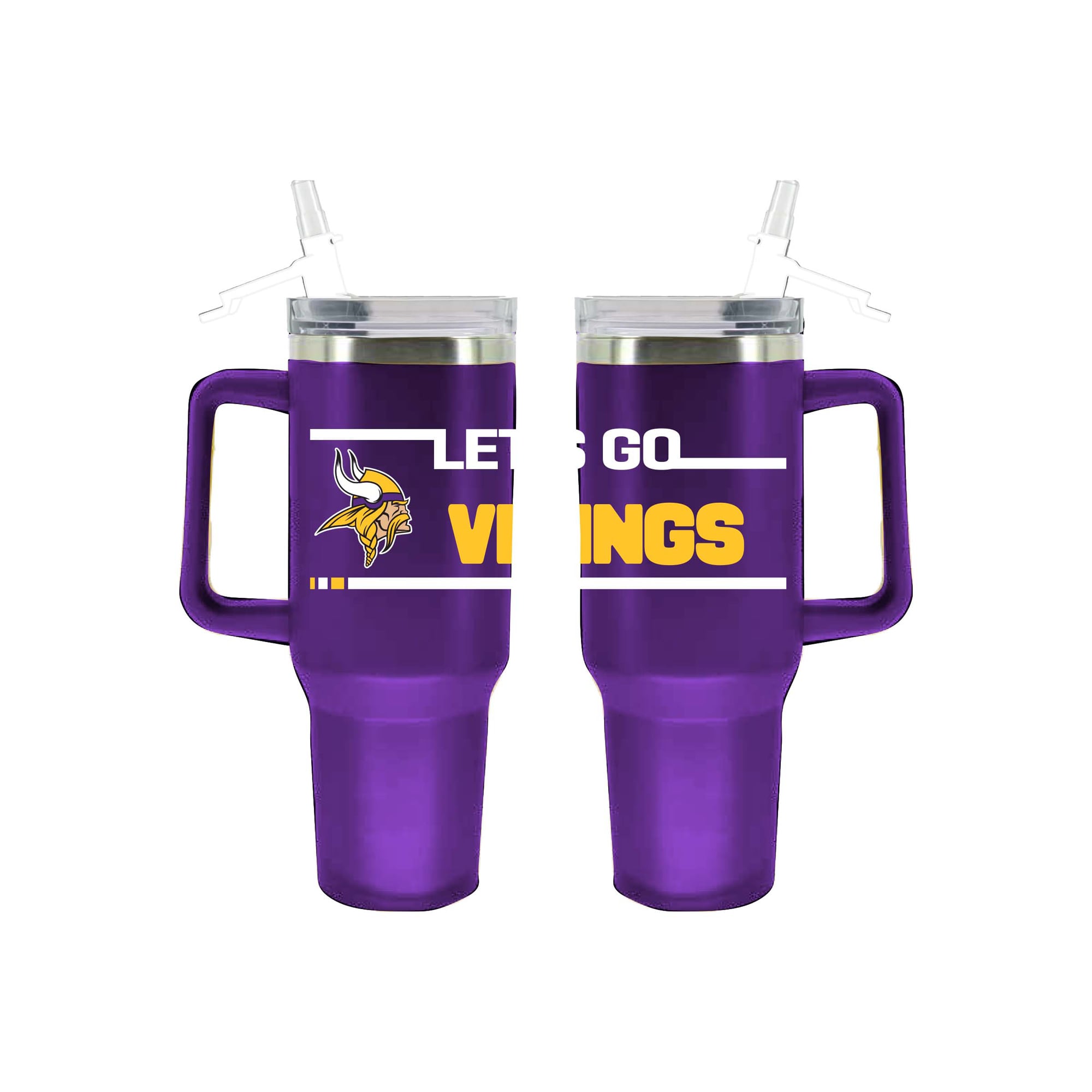 Gobelet isotherme de 1,2 L (40 oz) en acier inoxydable aux couleurs de l'équipe Minnesota Vikings de The Memory Company, avec paille rabattable