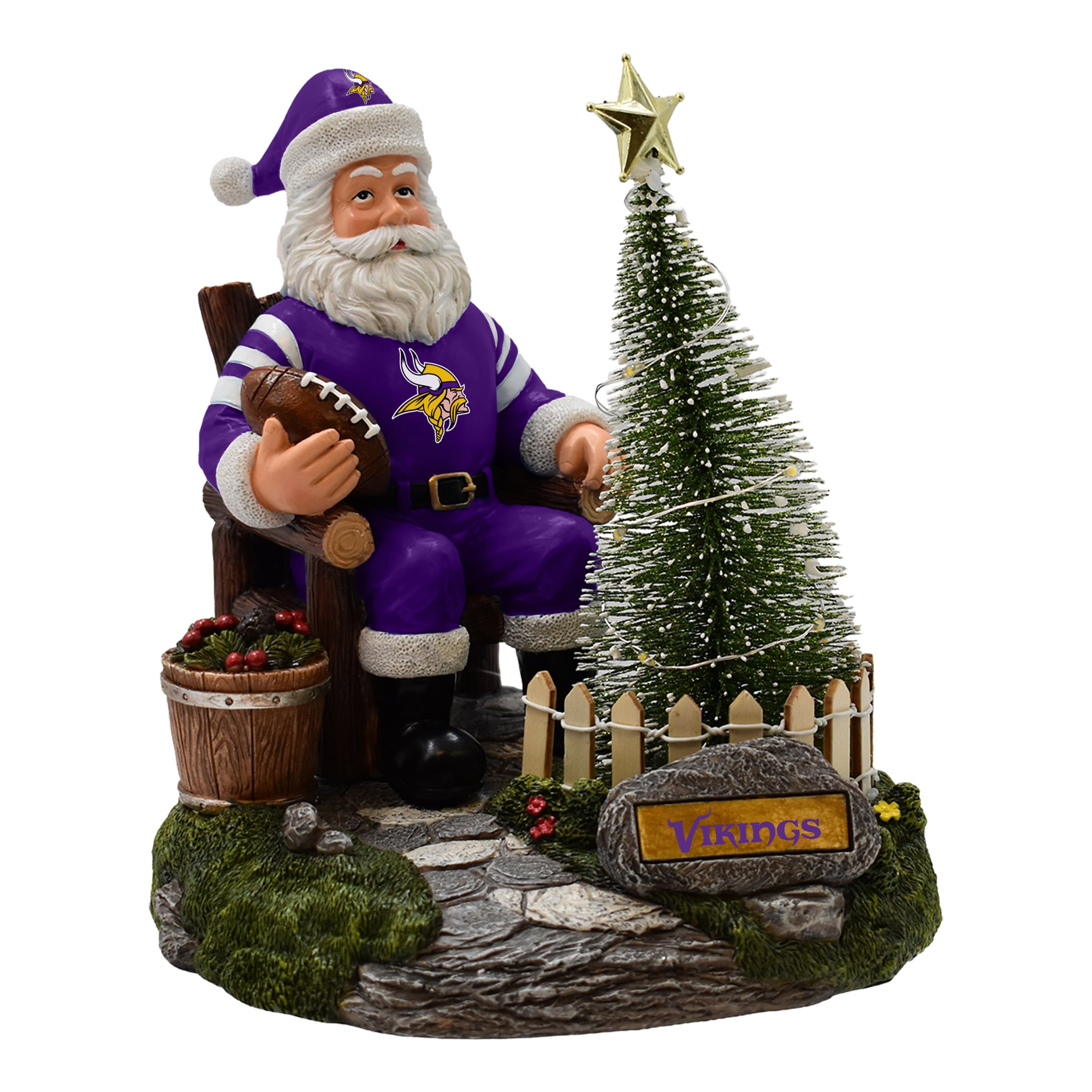 Figurine de Père Noël des Vikings du Minnesota avec sapin LED de The Memory Company