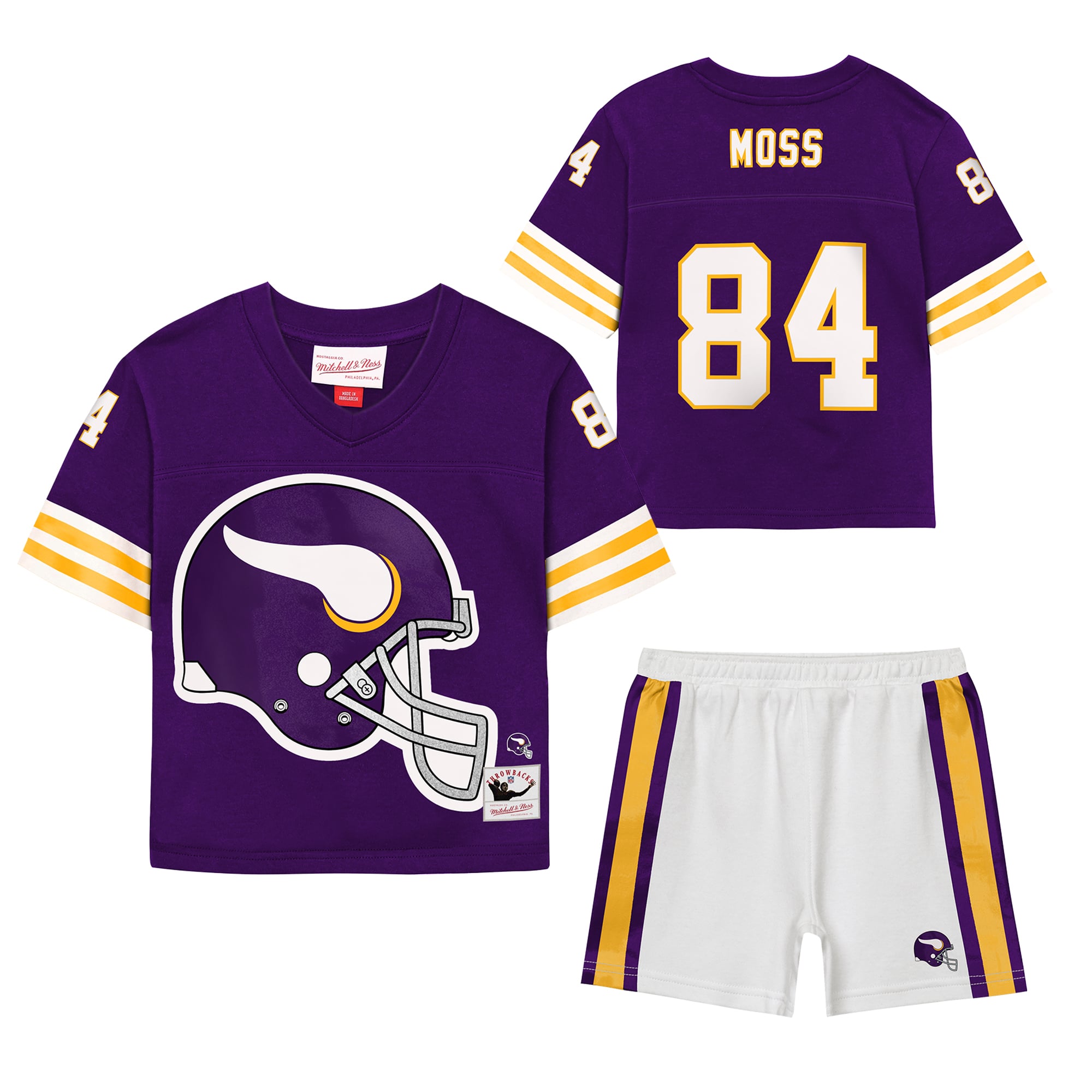 Ensemble short Mitchell & Ness Randy Moss violet Minnesota Vikings Playmaker pour tout-petit