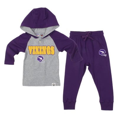Minnesota Vikings Wes & Willy Toddler Henley Hoodie & Sweatpants Set - Heather Gray/Purple