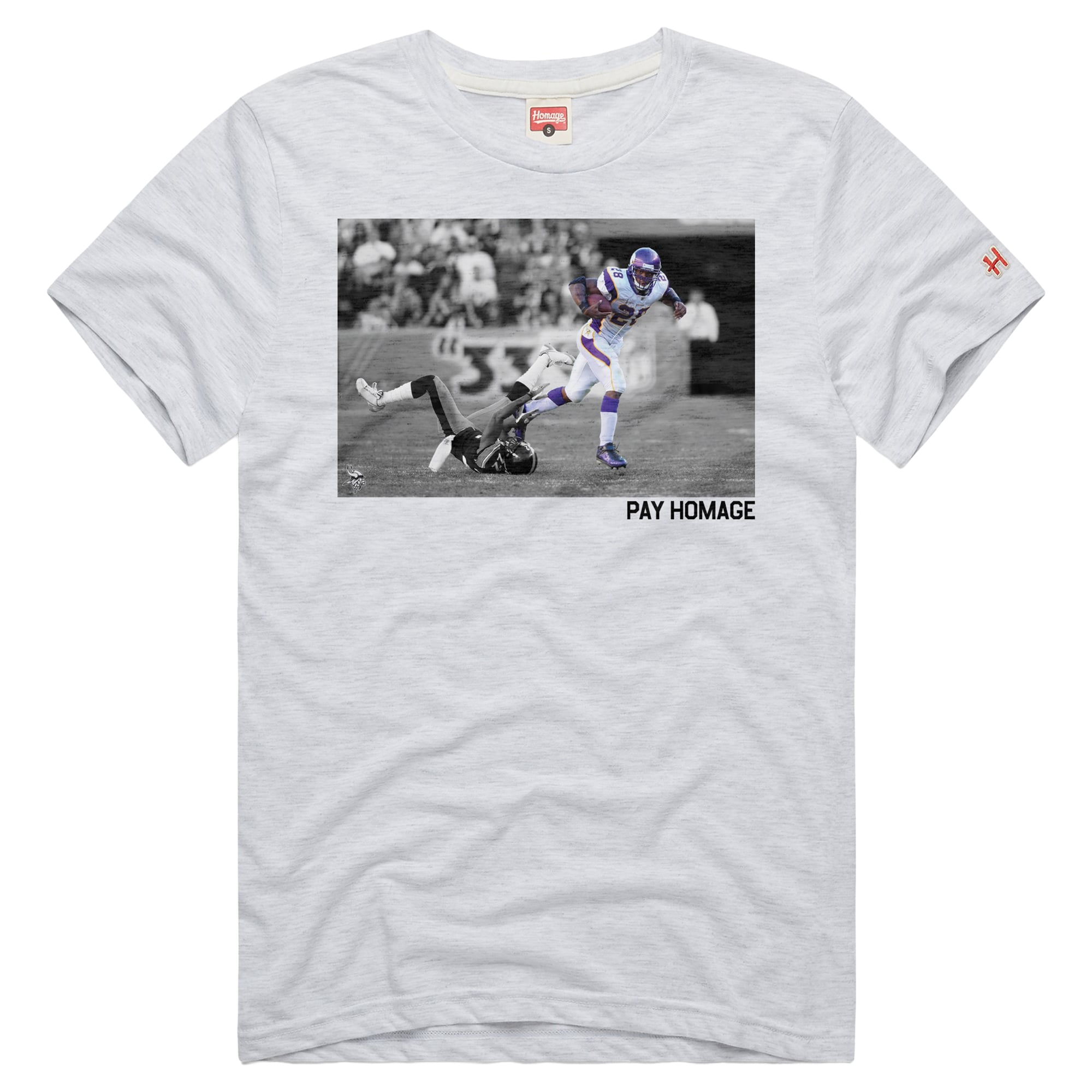 T-shirt unisexe en mélange de trois matières, hommage à Adrian Peterson, Minnesota Vikings, pour sa retraite.