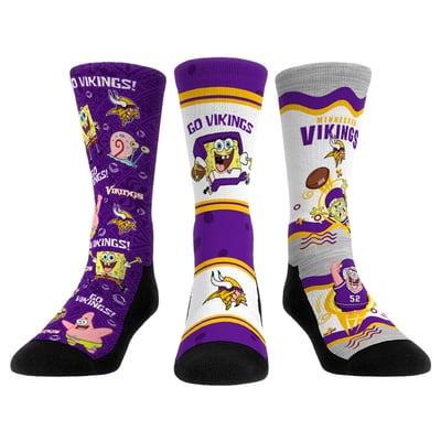  Minnesota Vikings Rock Em Unisex x Nickelodeon Spongebob Squarepants 3-Pack Crew Socks Set - 