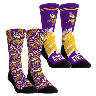  Minnesota Vikings Rock Em Unisex Throwback Two-Pack Crew Socks Set - Purple