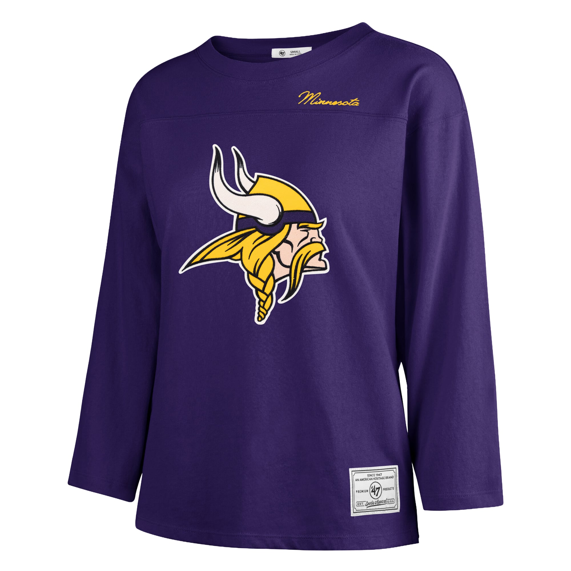 T-shirt à manches longues intemporel « 47 Purple Minnesota Vikings Game Nod » pour femmes