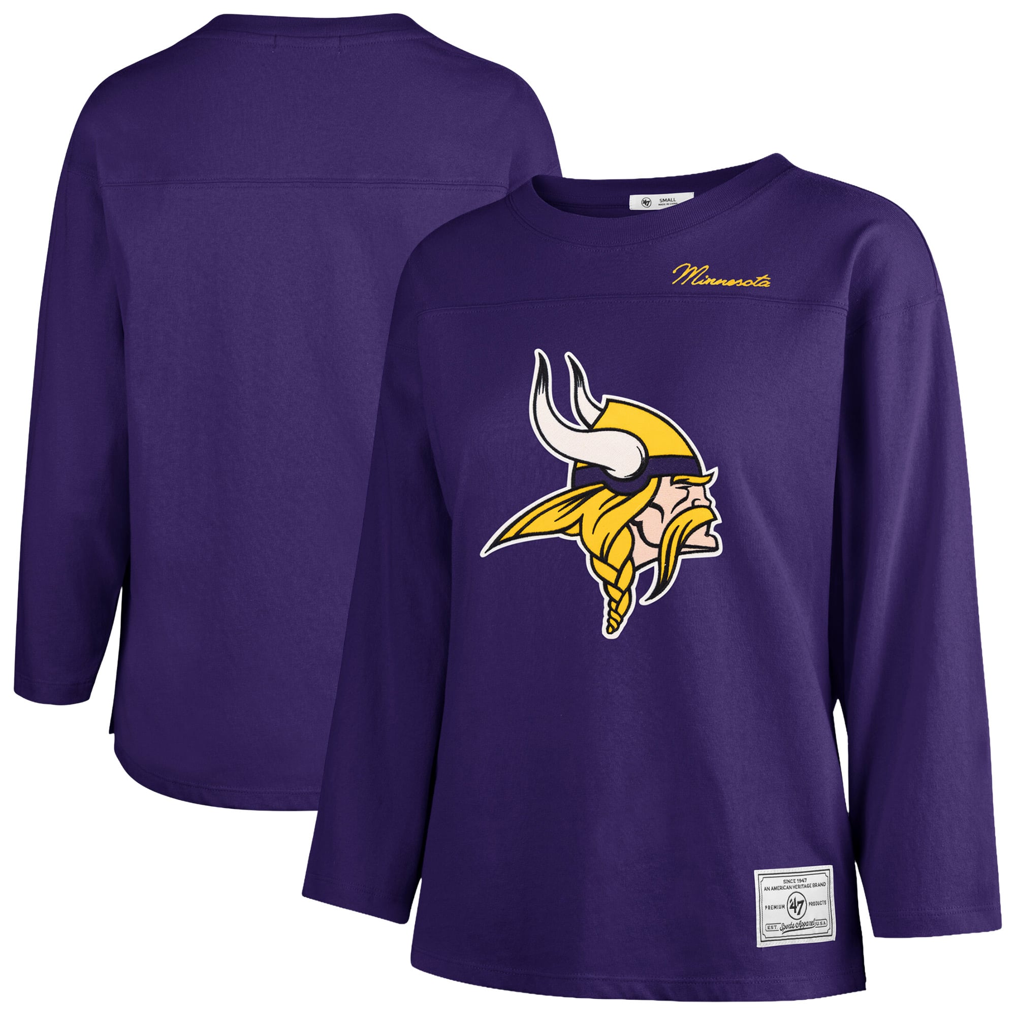 T-shirt à manches longues intemporel « 47 Purple Minnesota Vikings Game Nod » pour femmes