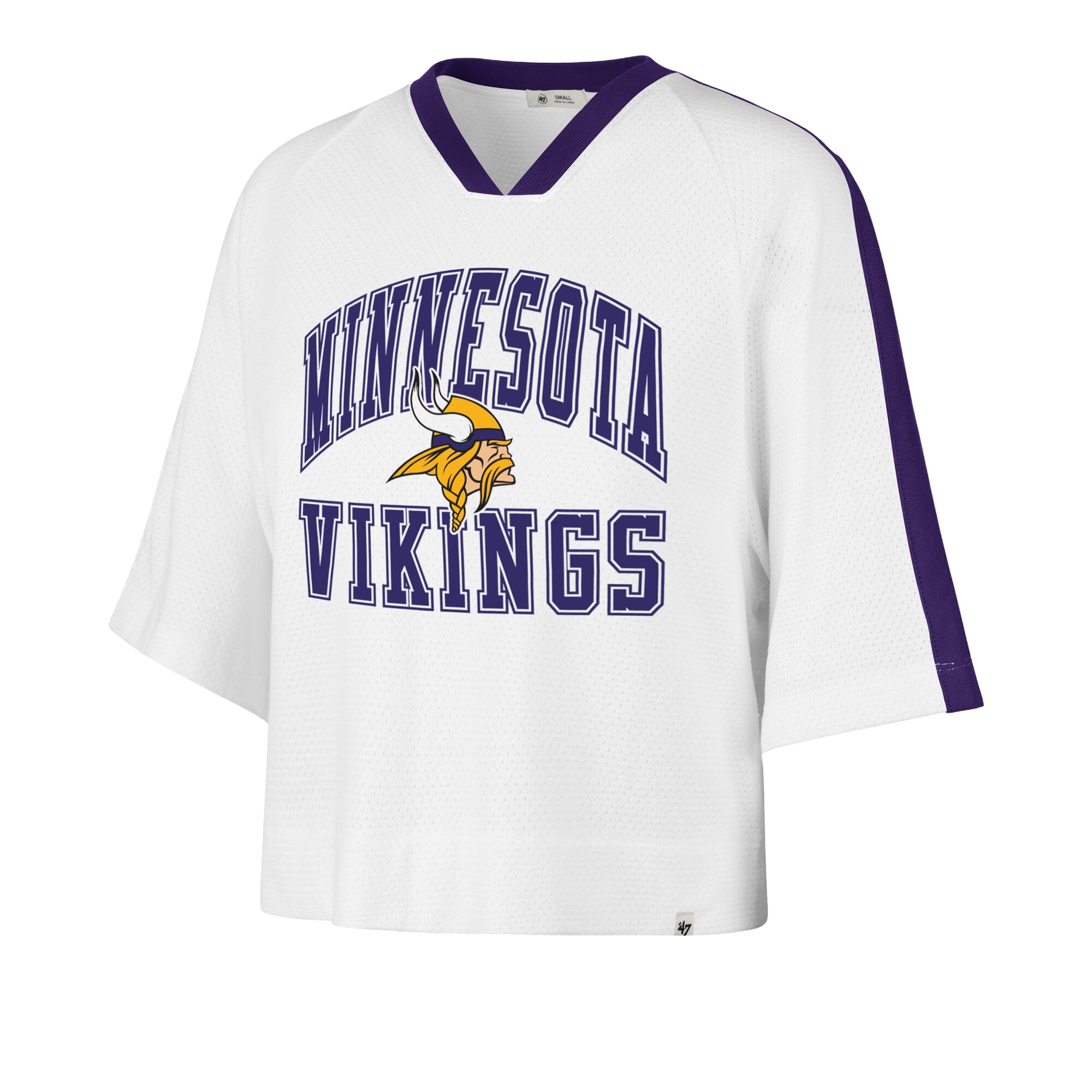 Women's '47 White Minnesota Vikings Big Overarch Drop Needle Raglan V-Neck T-Shirt