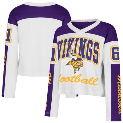  Minnesota Vikings '47 Women's Exclamation Metro V-Neck Long Sleeve Jersey T-Shirt - White