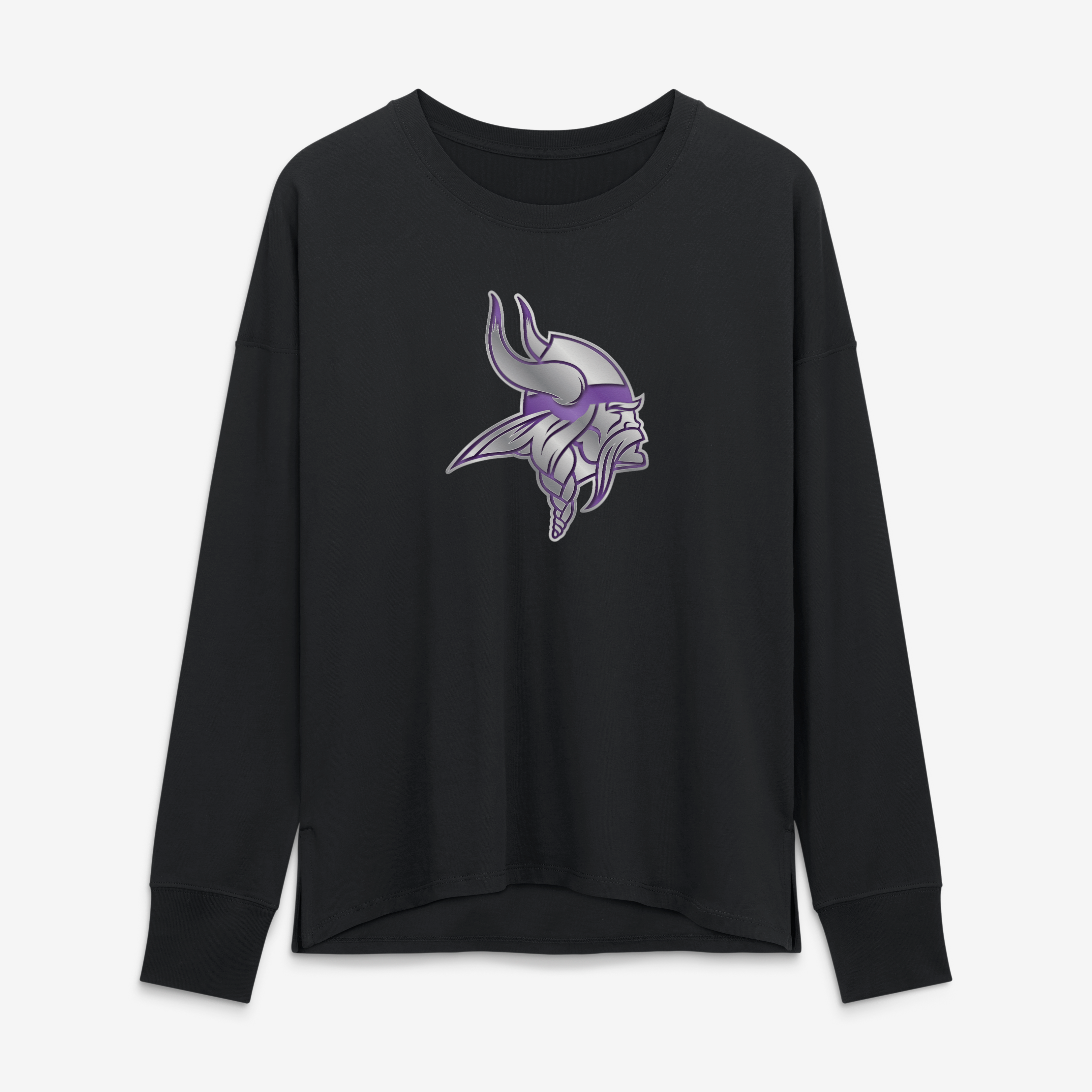 Women's Black Minnesota Vikings Metallic Mascot Long Sleeve T-Shirt