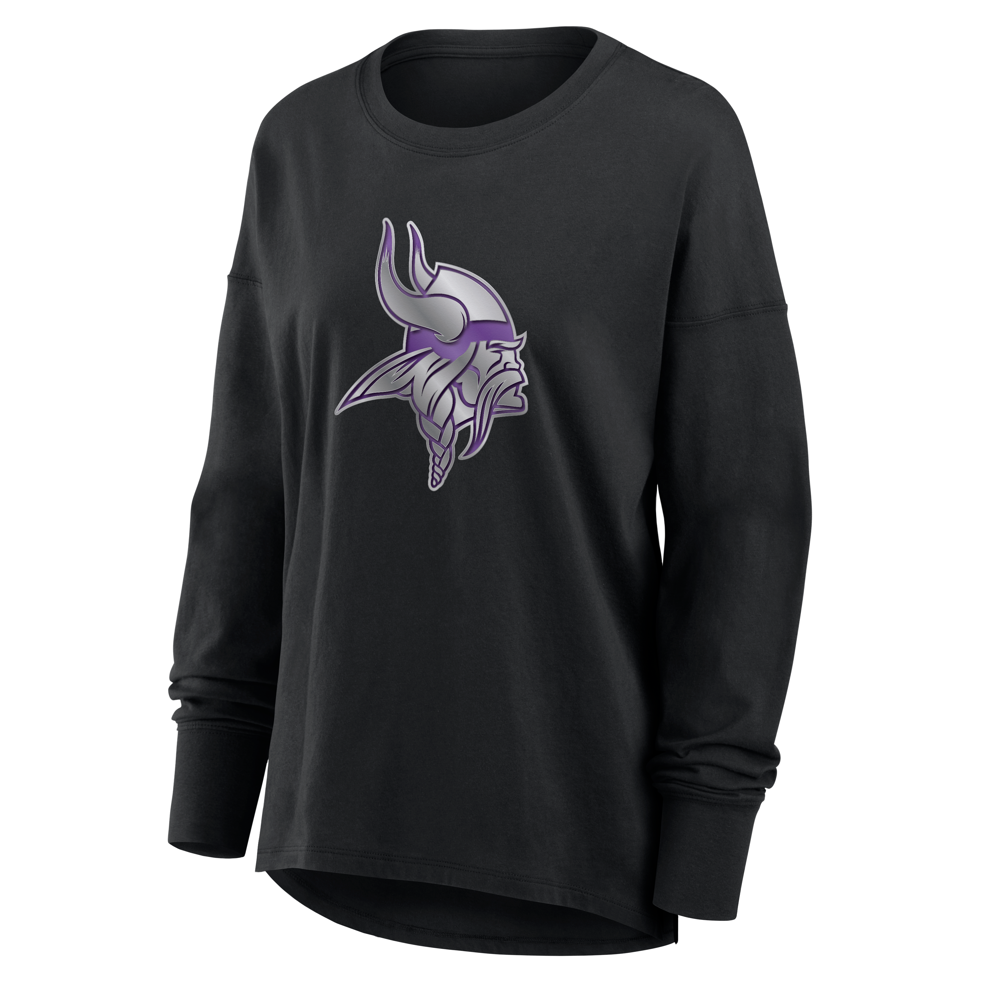 Women's Black Minnesota Vikings Metallic Mascot Long Sleeve T-Shirt