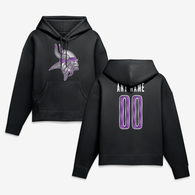 Minnesota Vikings Women's Metallic Mascot Personalized Name & Number Hoodie - Black