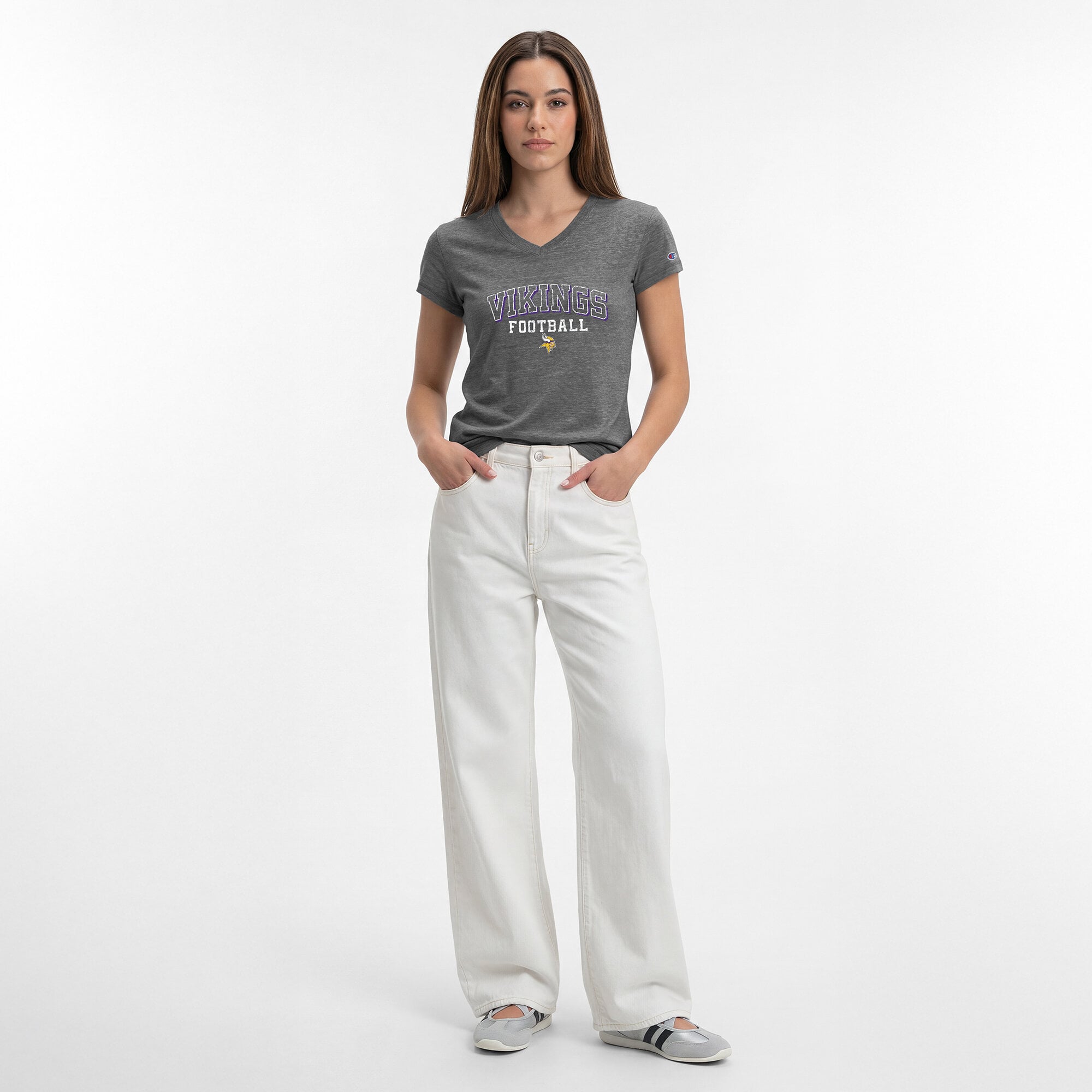 T-shirt à col en V Champion gris Minnesota Vikings Triumph Tri-Blend pour femme