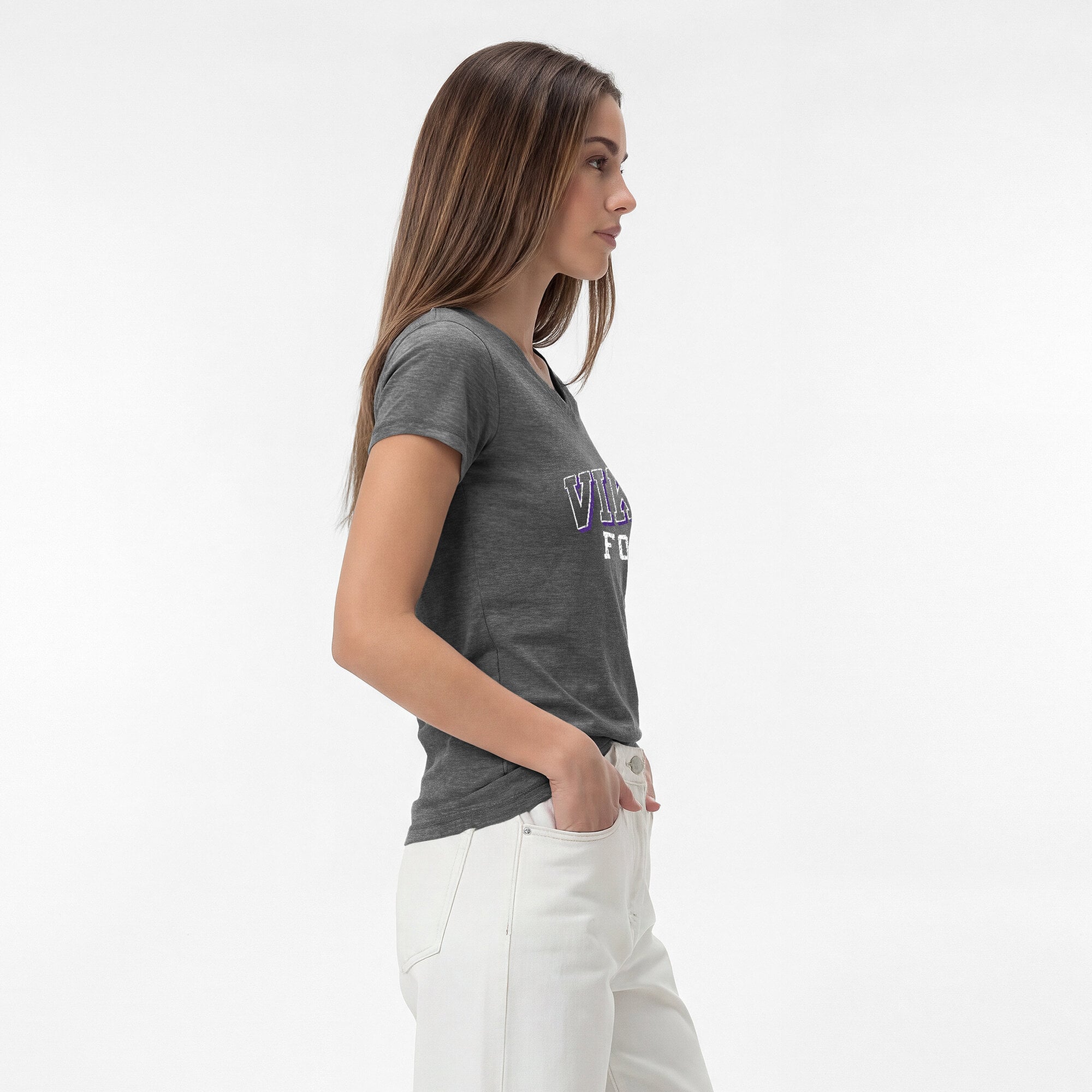 T-shirt à col en V Champion gris Minnesota Vikings Triumph Tri-Blend pour femme