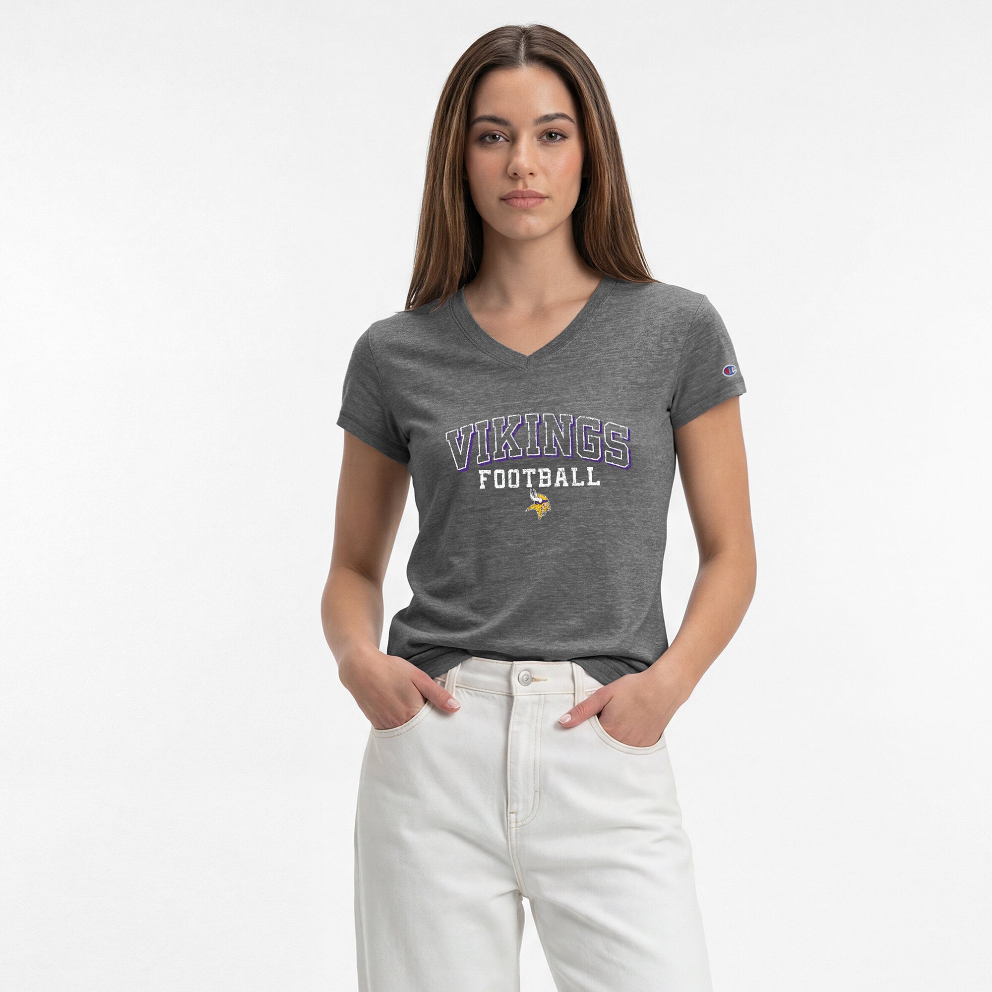 T-shirt à col en V Champion gris Minnesota Vikings Triumph Tri-Blend pour femme