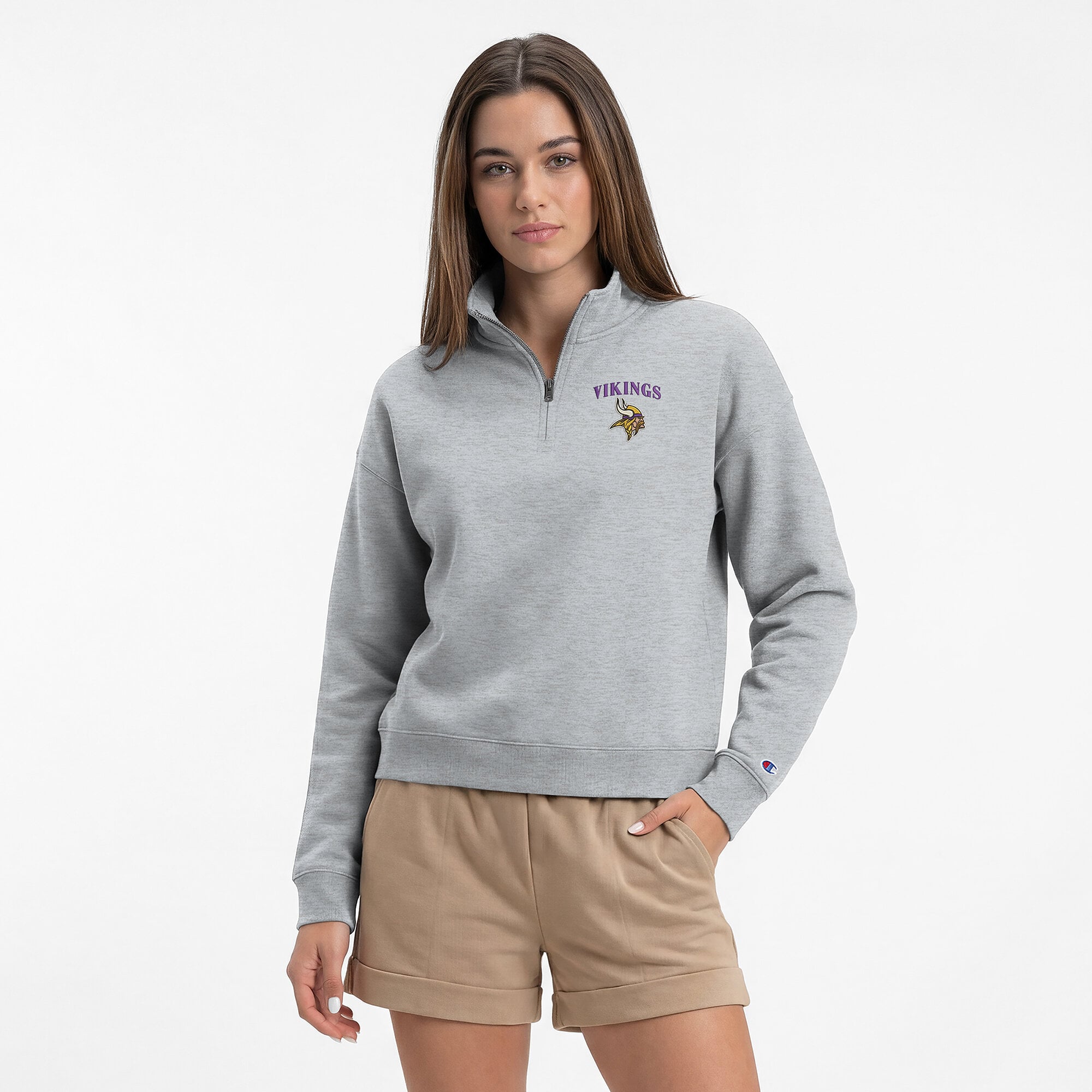 Women's Champion  Heather Gray Minnesota Vikings Powerblend Quarter-Zip Sweatshirt